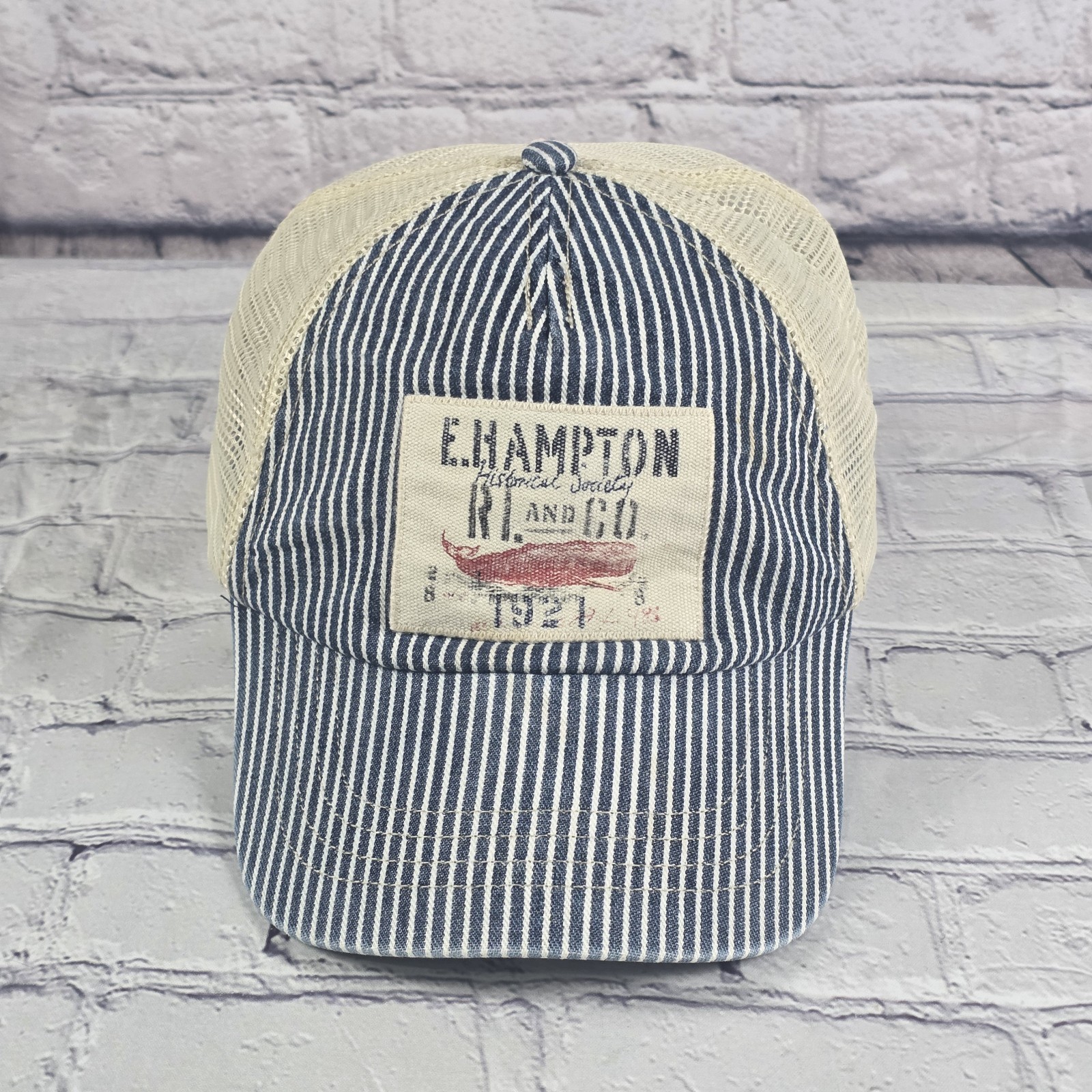 Polo Ralph Lauren E. Hampton Trucker Hat Blue Stripe Vintage 90s Style Polo Ralph Lauren E. Hampton Trucker Hat Blue Stripe Vintage 90s Style