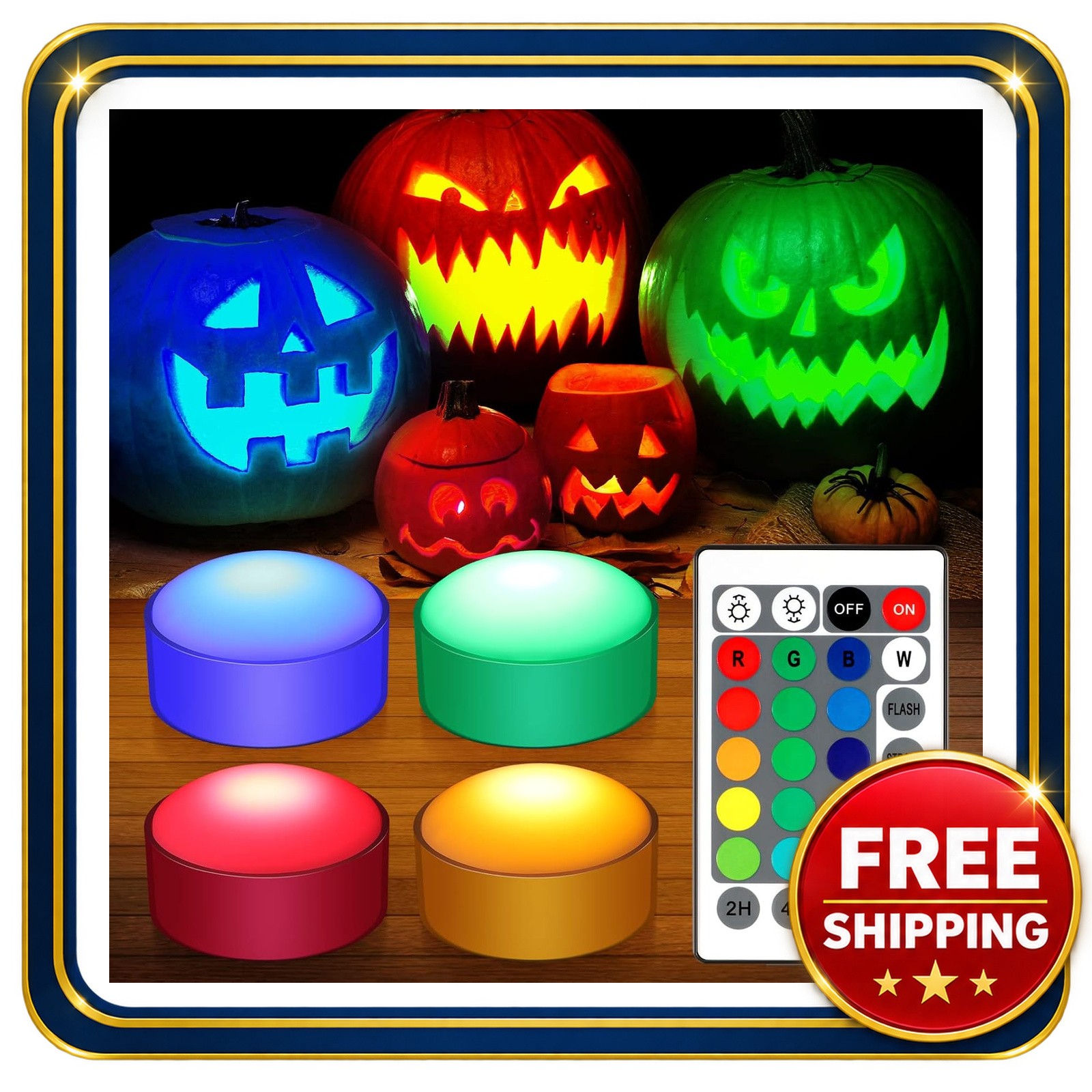4 Pcs Halloween LED Pumpkin Lights with Remote Timer and Color Change 4 Pcs Halloween LED Pumpkin Lights with Remote Timer and Color Change