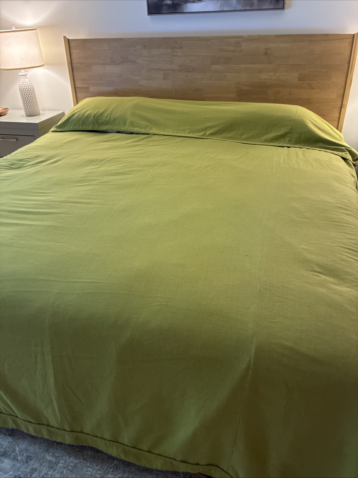 Vintage MCM 1970s Avocado Green Homemade Bedspread Grandma 101x123 Vintage MCM 1970s Avocado Green Homemade Bedspread Grandma 101x123