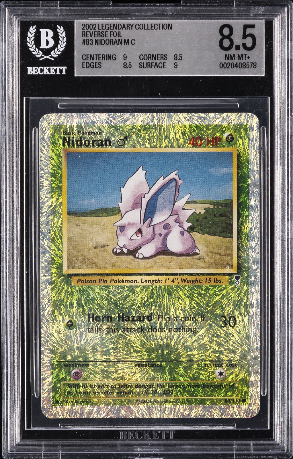 2002 LEGENDARY COLLECTION REVERSE HOLO #83 NIDORAN BGS 8.5