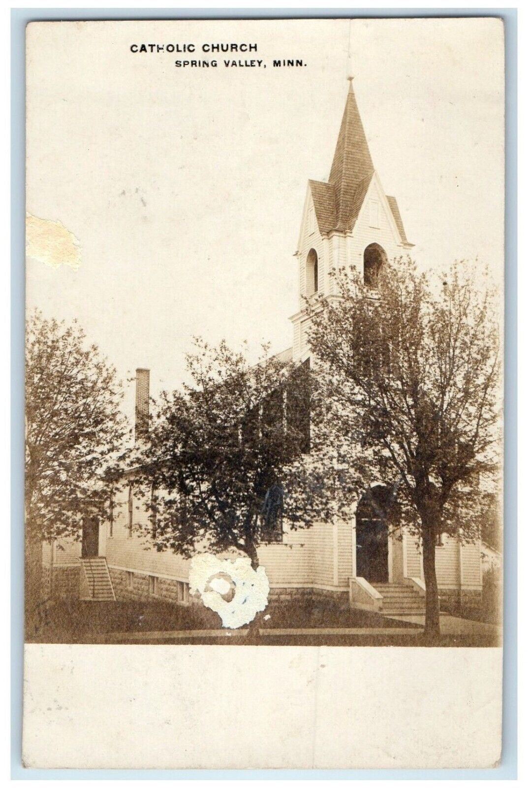 1912 Catholic Church Spring Valley Minnesota MN RPPC Photo Antique Postcard