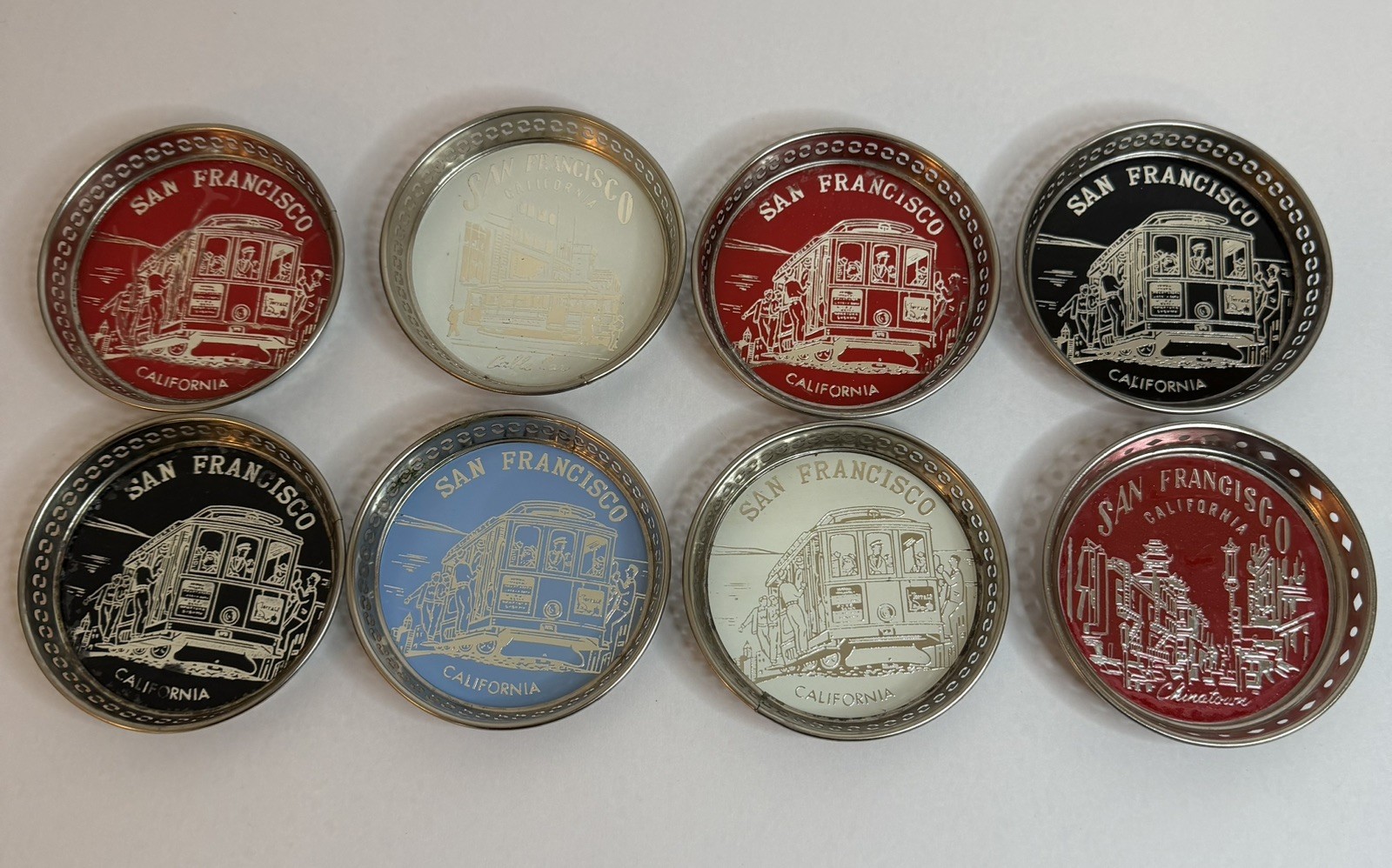 Eight VTG Mid-Century San Francisco Souvenir Metal Coasters Made Japan Pre-Own