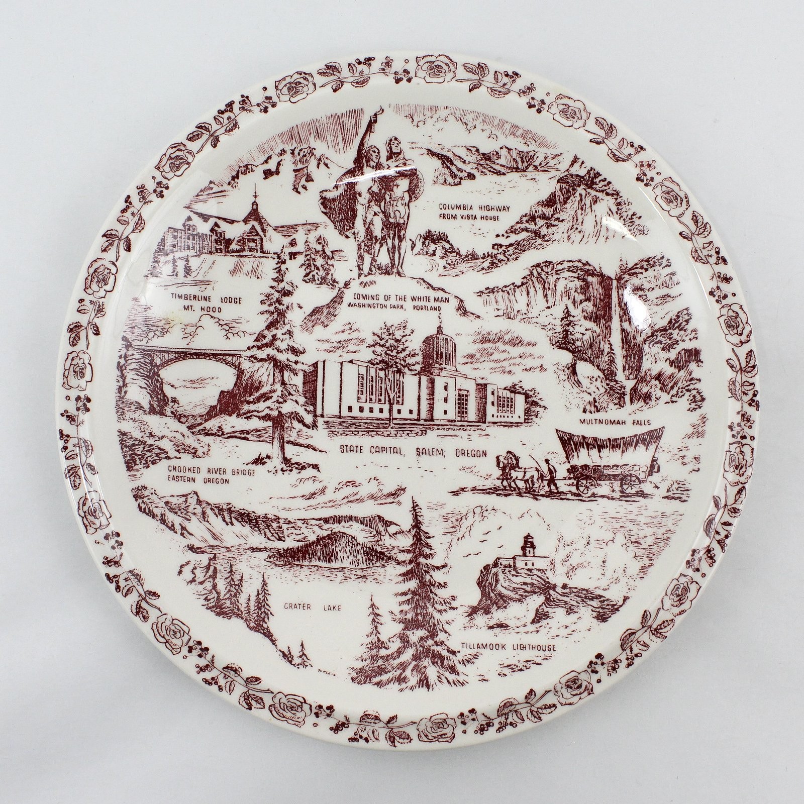 Vernon Kilns Famous Oregon Landmarks Stoneware Plate 10.5 Vernon Kilns Famous Oregon Landmarks Stoneware Plate 10.5