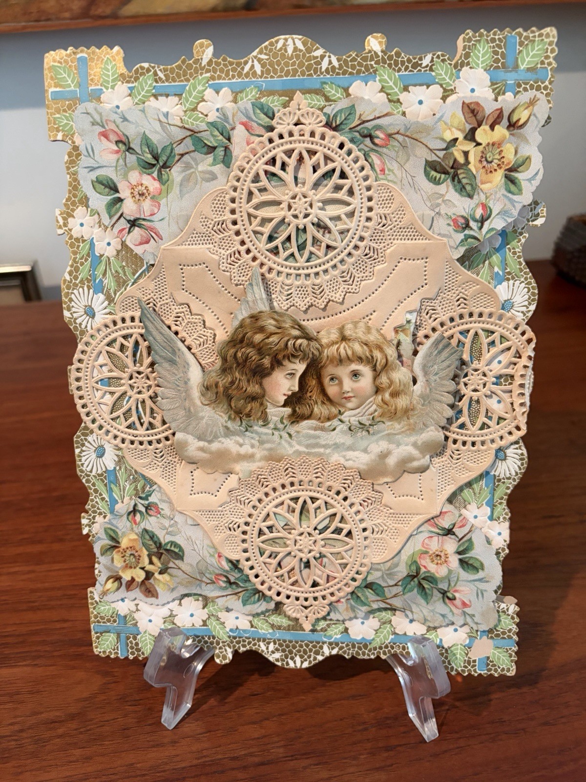 Antique Victorian 3D Die Cut Paper Lace Valentine Cherubs Angels c1900