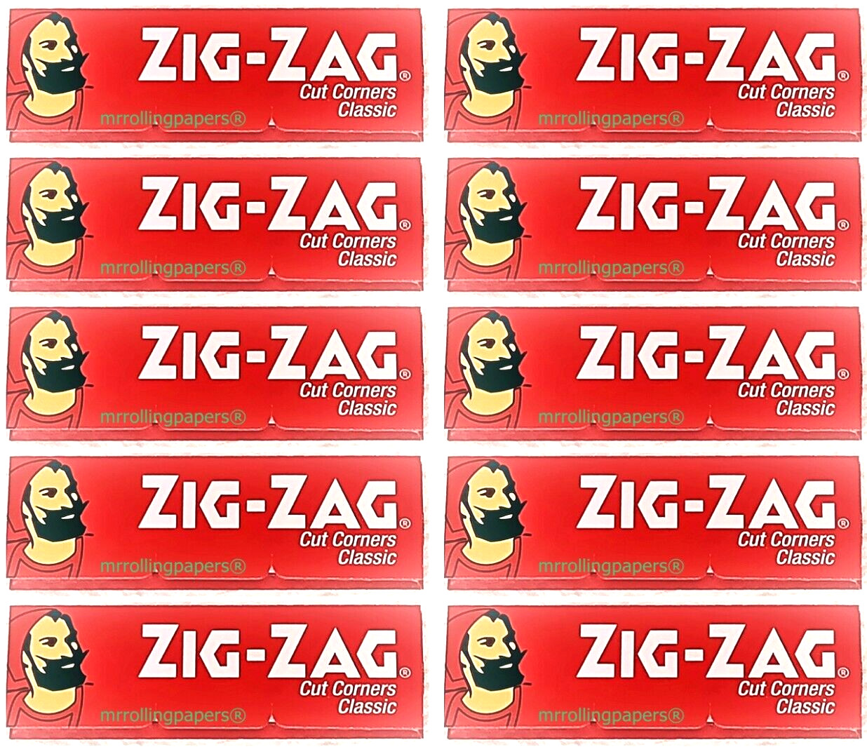 10x Zig Zag Rolling Papers Classic Red Cut Corners 10 Packs 600 Lvs USA SHIPPED