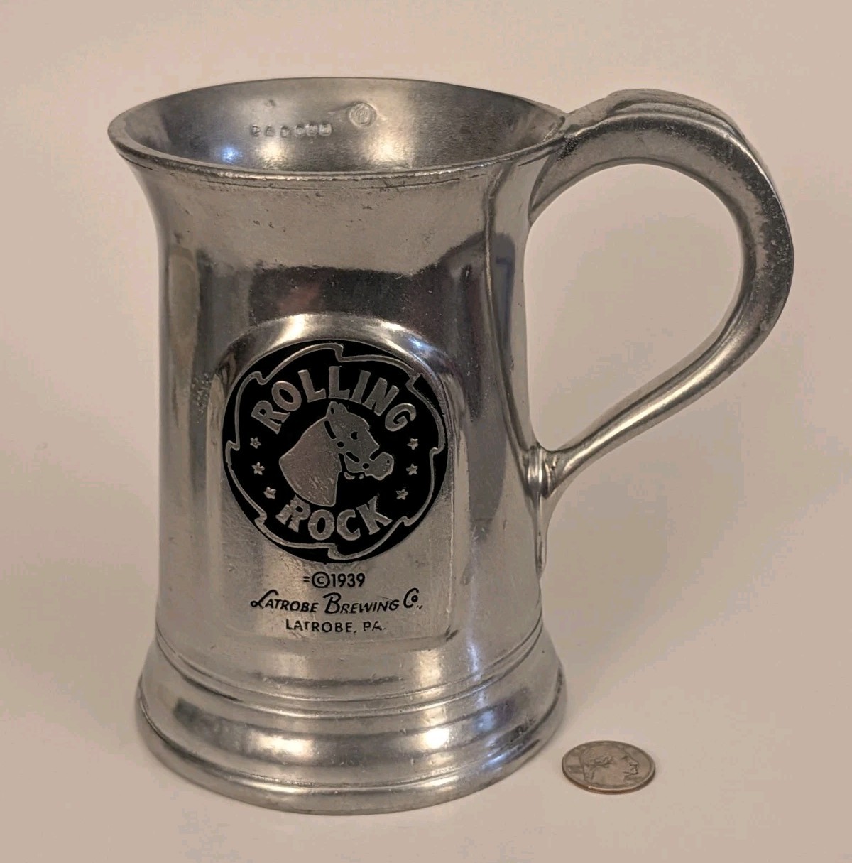 RARE Vintage Rolling Rock Solid Pewter Metal Stein Beer Mug RARE Vintage Rolling Rock Solid Pewter Metal Stein Beer Mug