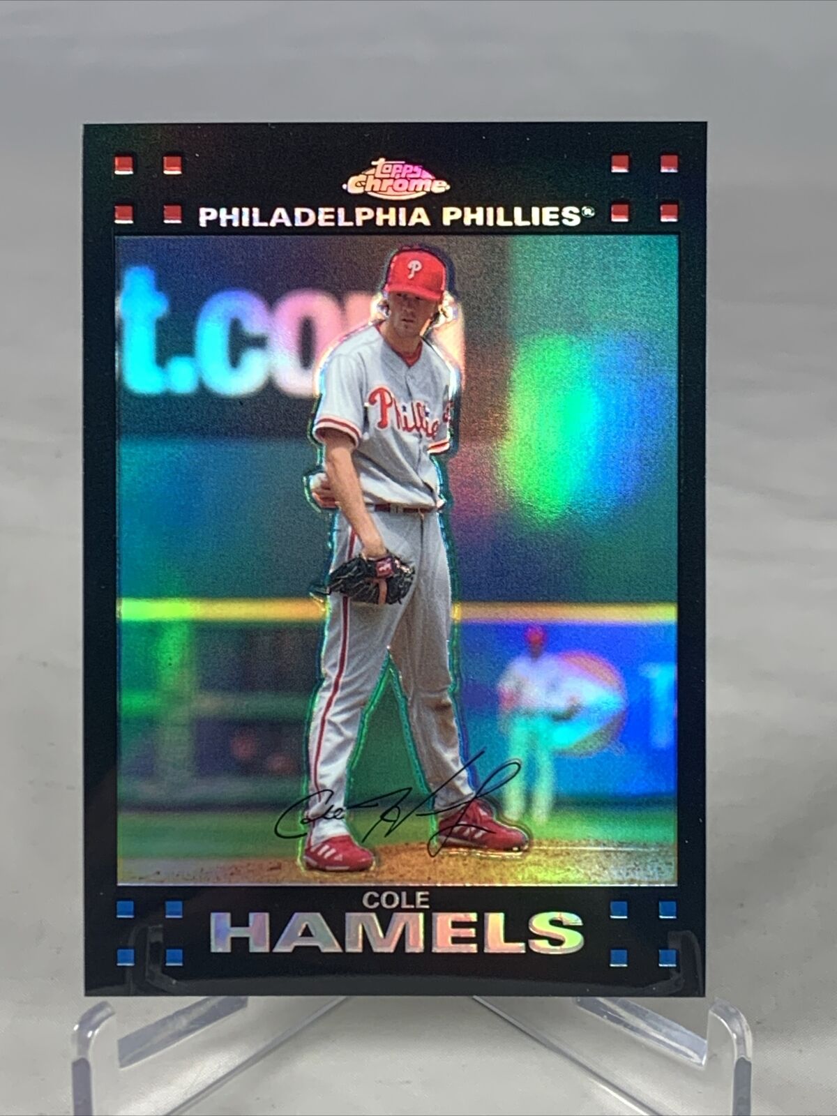 Cole Hamels 2007 Topps Chrome Refractor Baseball Card #28 Philadelphia Phillies