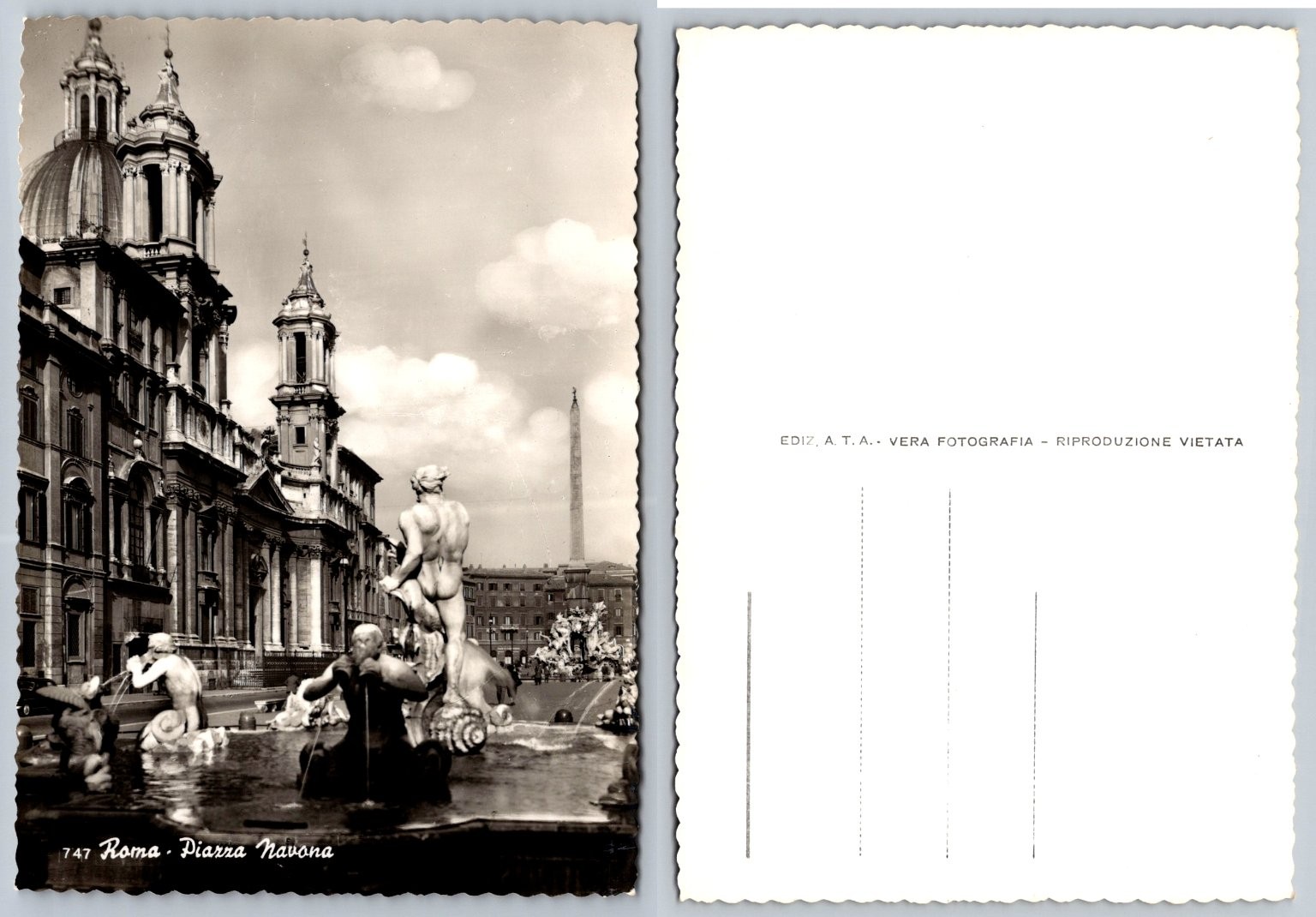Vtg RPPC Rome Italy Piazza Navona Fontana del Nettuno Sant\'Agnese Obelisk Vtg RPPC Rome Italy Piazza Navona Fontana del Nettuno Sant\'Agnese Obelisk