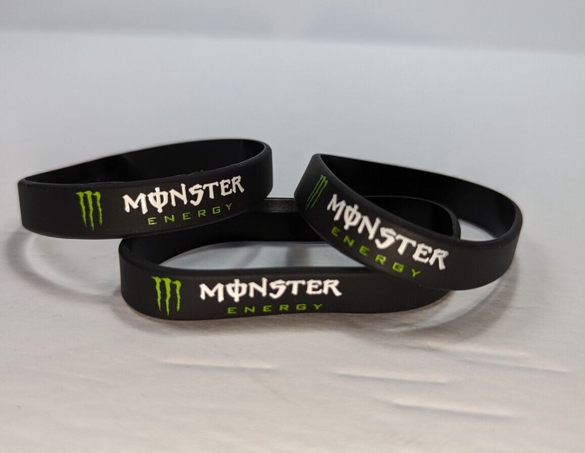 Lot Of 3 Monster Energy Official Collectible - Wristband Rubber Band Wrist Black
