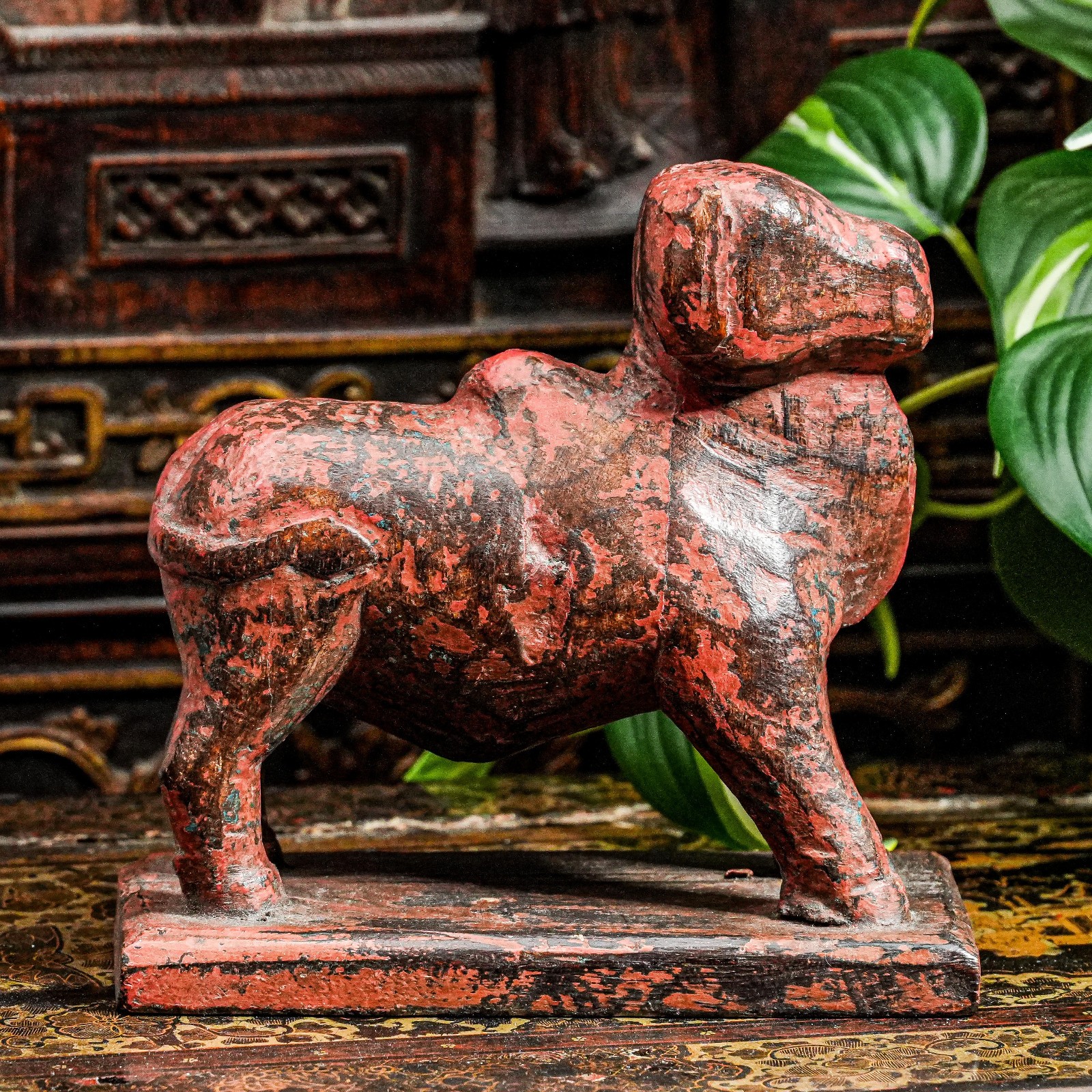 Hand Carved Vintage Asian Folk Art Wood Animal Sculpture Statue Distressed Hand Carved Vintage Asian Folk Art Wood Animal Sculpture Statue Distressed