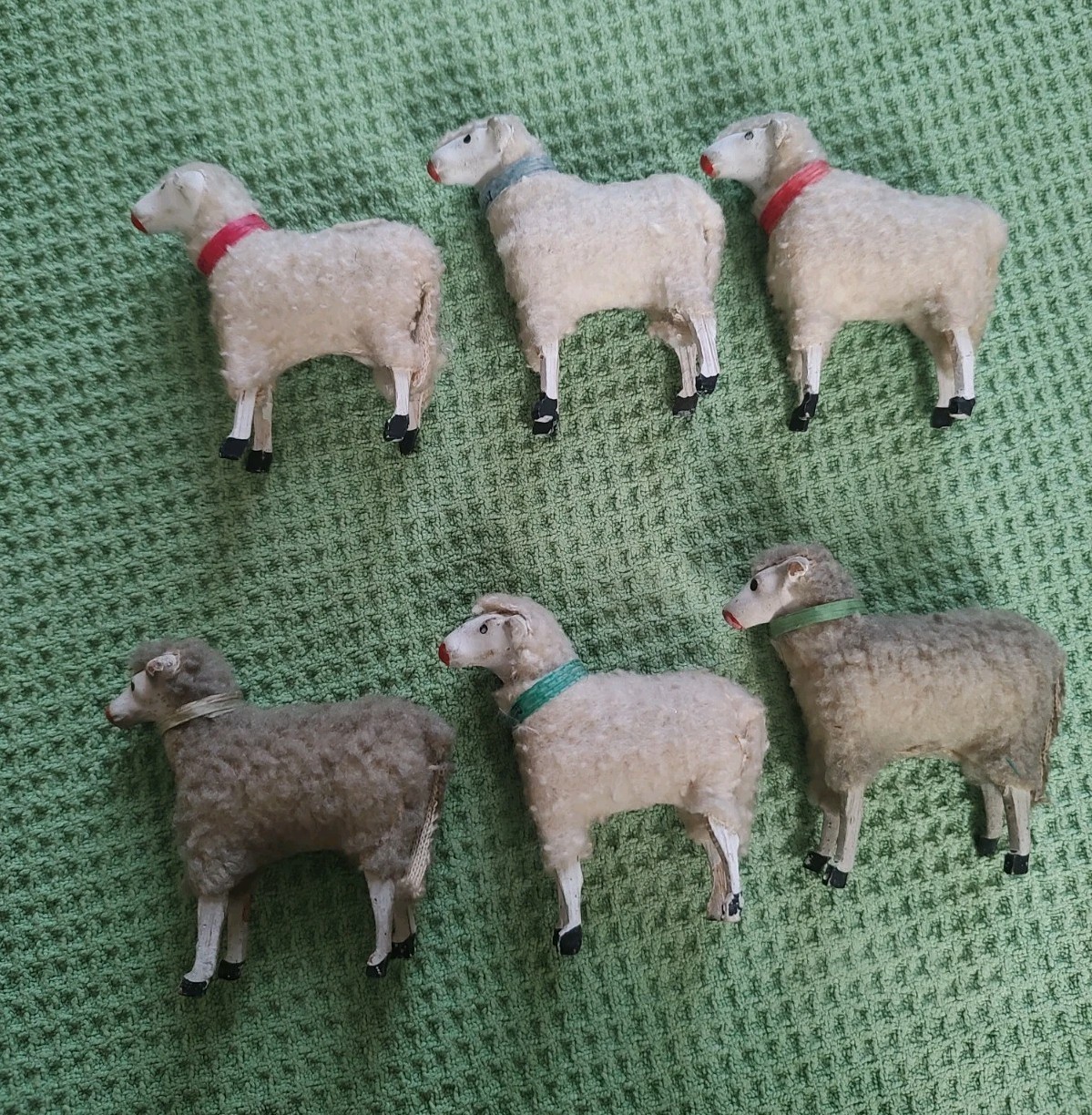 6 Vtg German Putz Stick Legs Sheep Christmas Nativity Lamb Figurines  2.25\