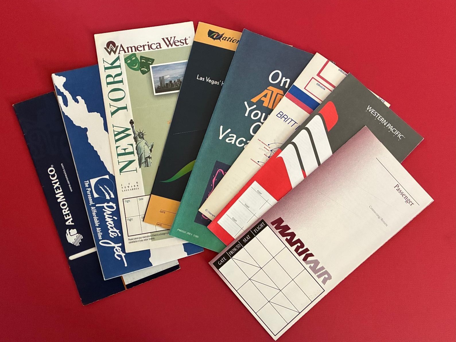 Vintage Unused Mint Condition Airline Ticket Jackets Lot of 8 Defunct Airlines
