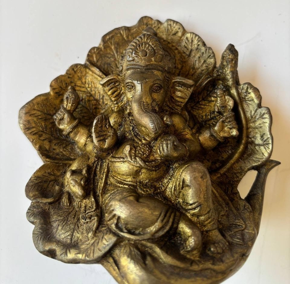 Antique Indian Brass Lord Ganesha Idol Ganesh Hindu God Statue Sculpture Rare