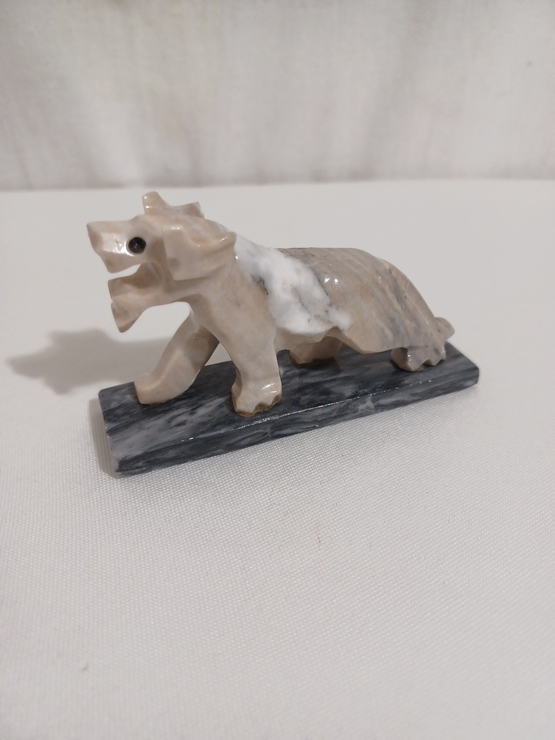 Vintage Hand Carved Solid Stone Alabaster Tiger Sculpture White Vintage Hand Carved Solid Stone Alabaster Tiger Sculpture White