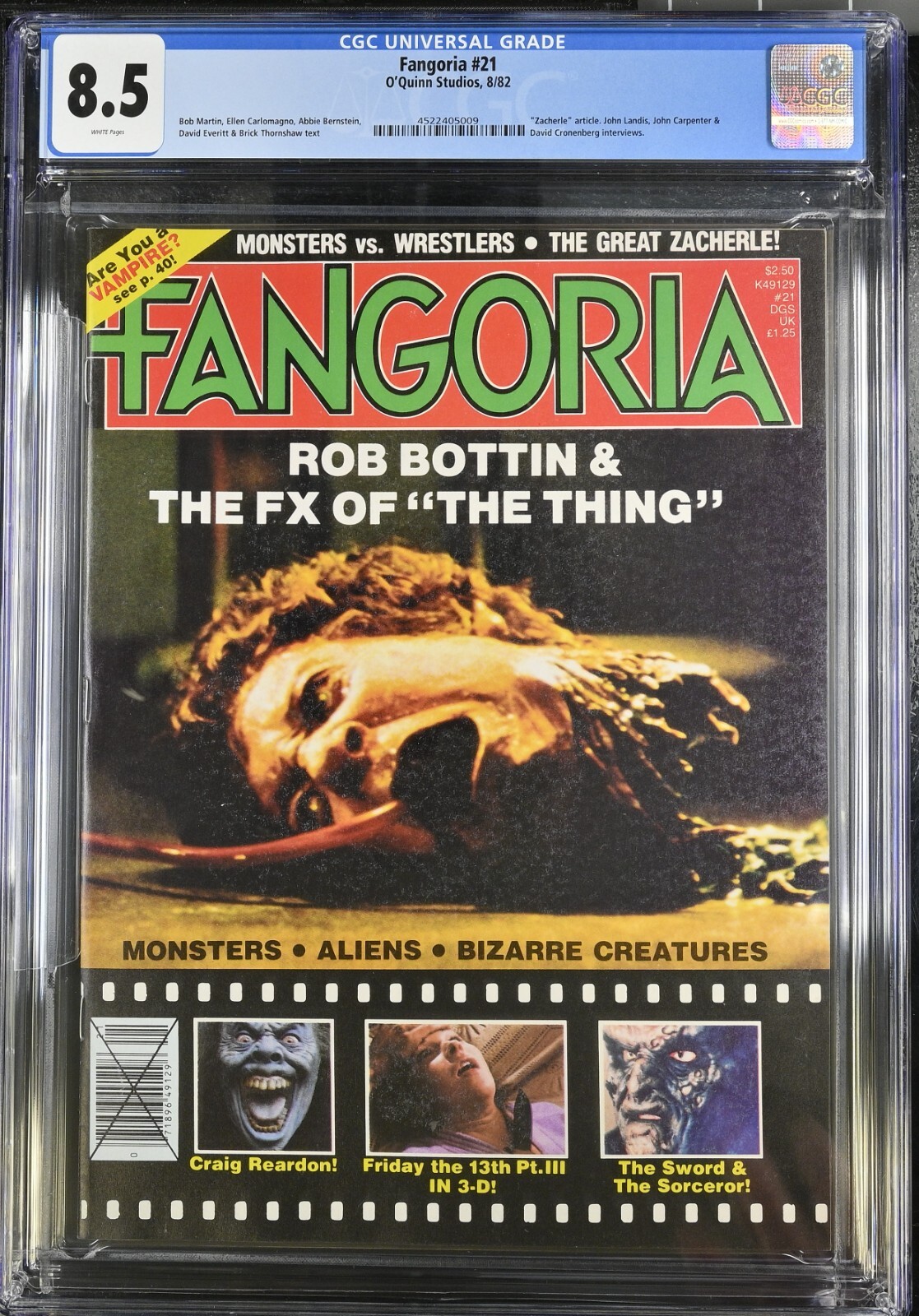 Fangoria #21 THE THING 1982 Friday the 13th Landis Carpenter Cronenberg CGC 8.5