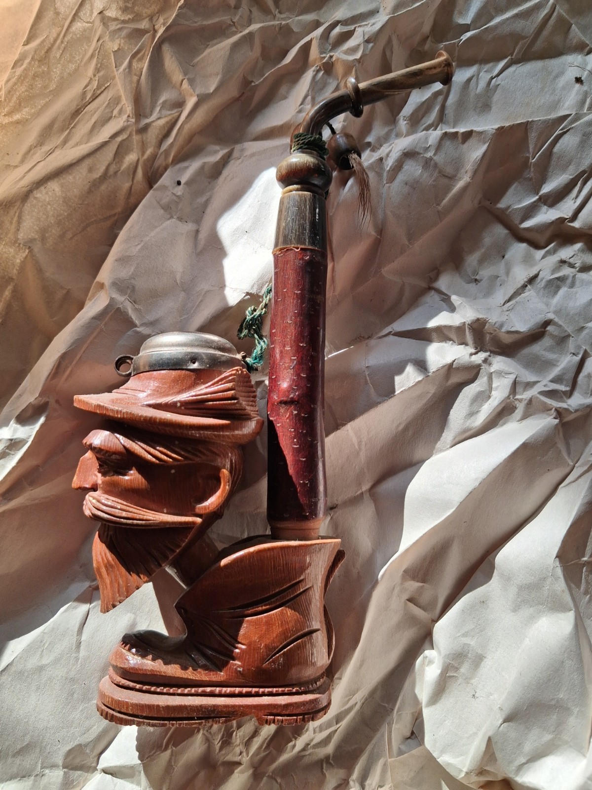Rare Folk Art Carved Sculpture Face Tobacco Pipe -Nice Gift