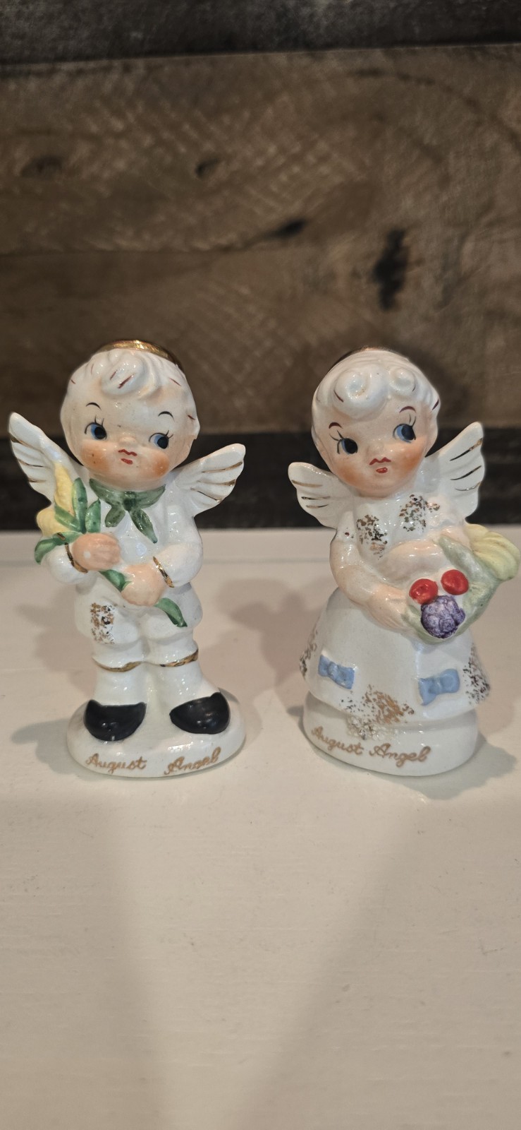 Vintage RARE Artmark Japan August Boy and Girl Angel Salt and Pepper Shakers HTF