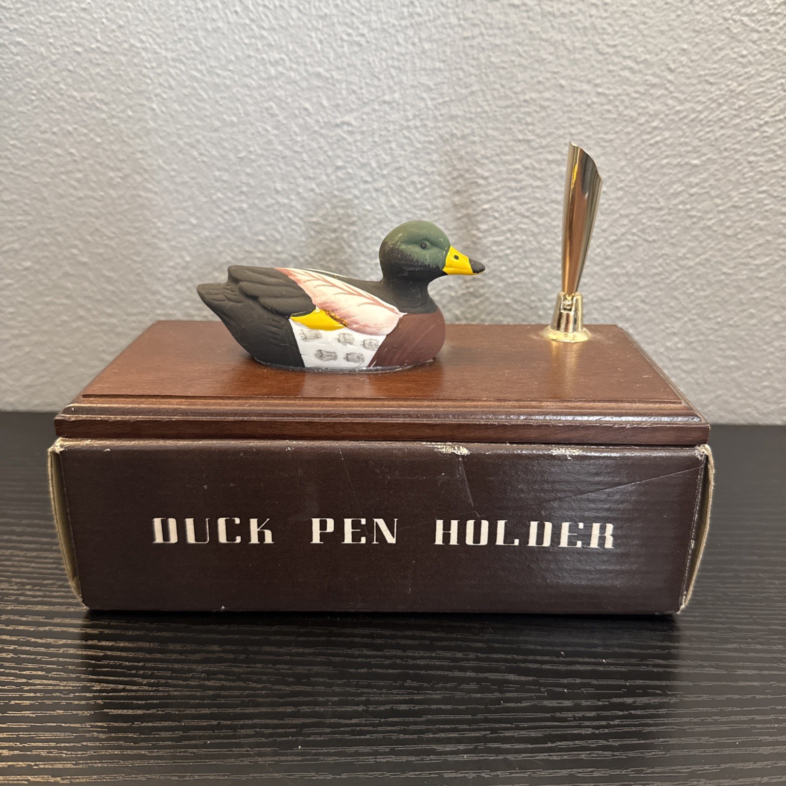 Vintage 1982 Office Gift Desk Pen Holder Albert Mallard Duck Wood Piece Decoy Vintage 1982 Office Gift Desk Pen Holder Albert Mallard Duck Wood Piece Decoy