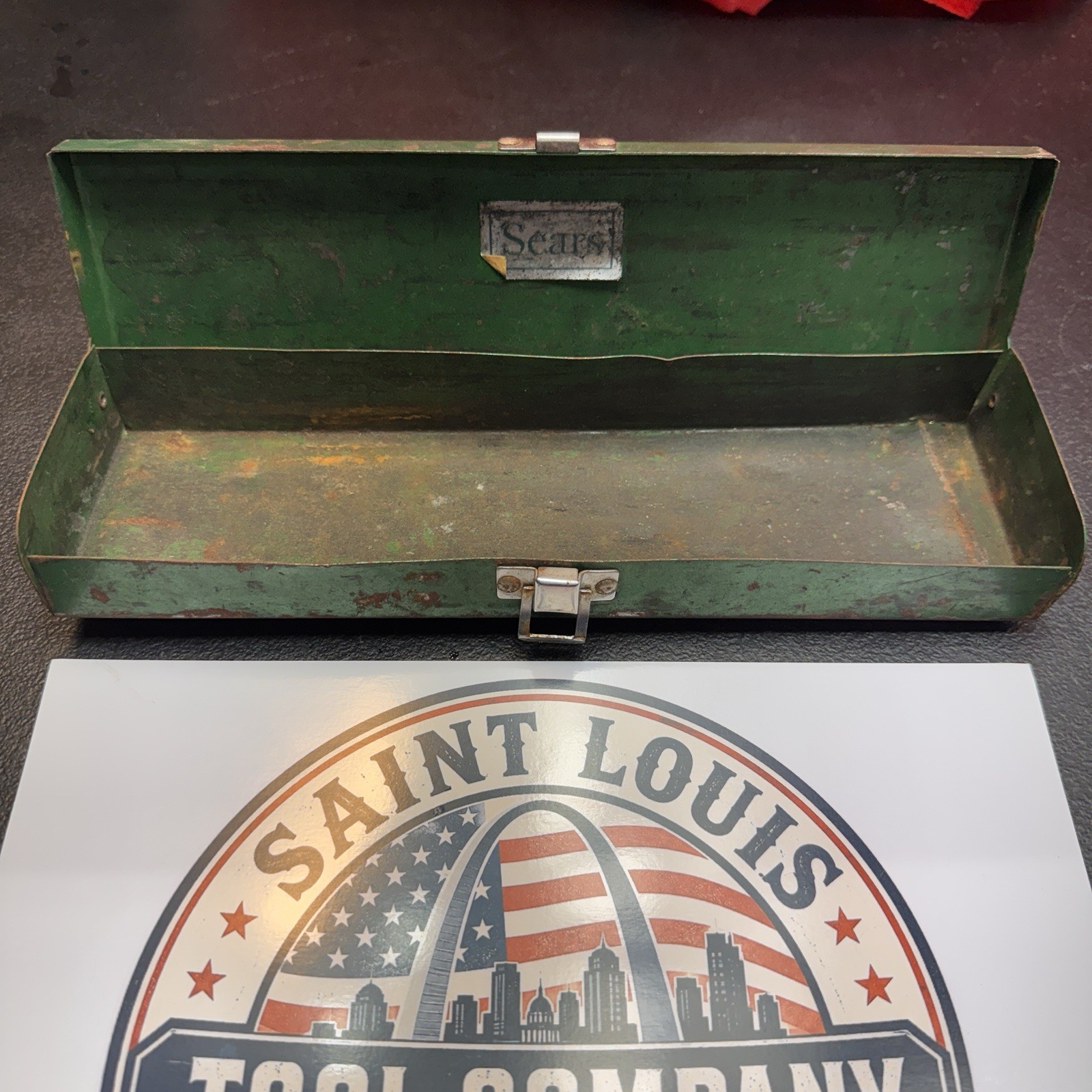 RARE Vintage Sears Green Steel Tool Box – Original Paint & Patina – 12”