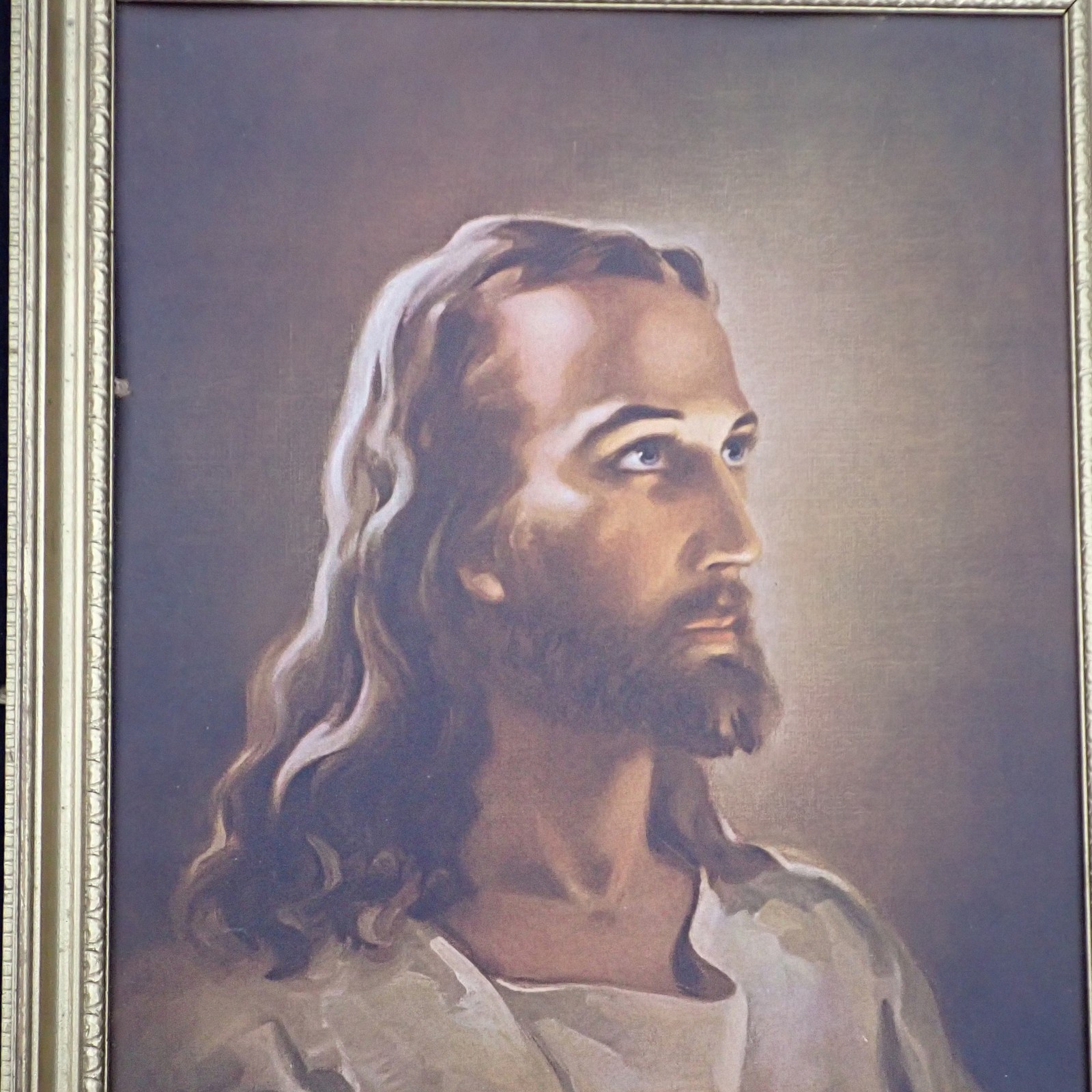 Vintage 1941 Warner Sallman Head of Christ Framed Litho Print Kriebel & Bates