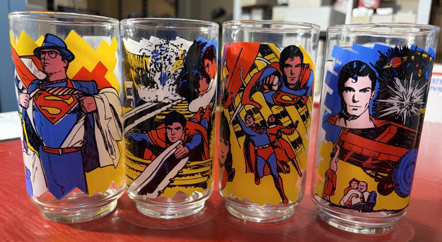 1978 Vintage Superman The Movie Promo Pepsi Glass Set of 4 Collectible Glasses 1978 Vintage Superman The Movie Promo Pepsi Glass Set of 4 Collectible Glasses