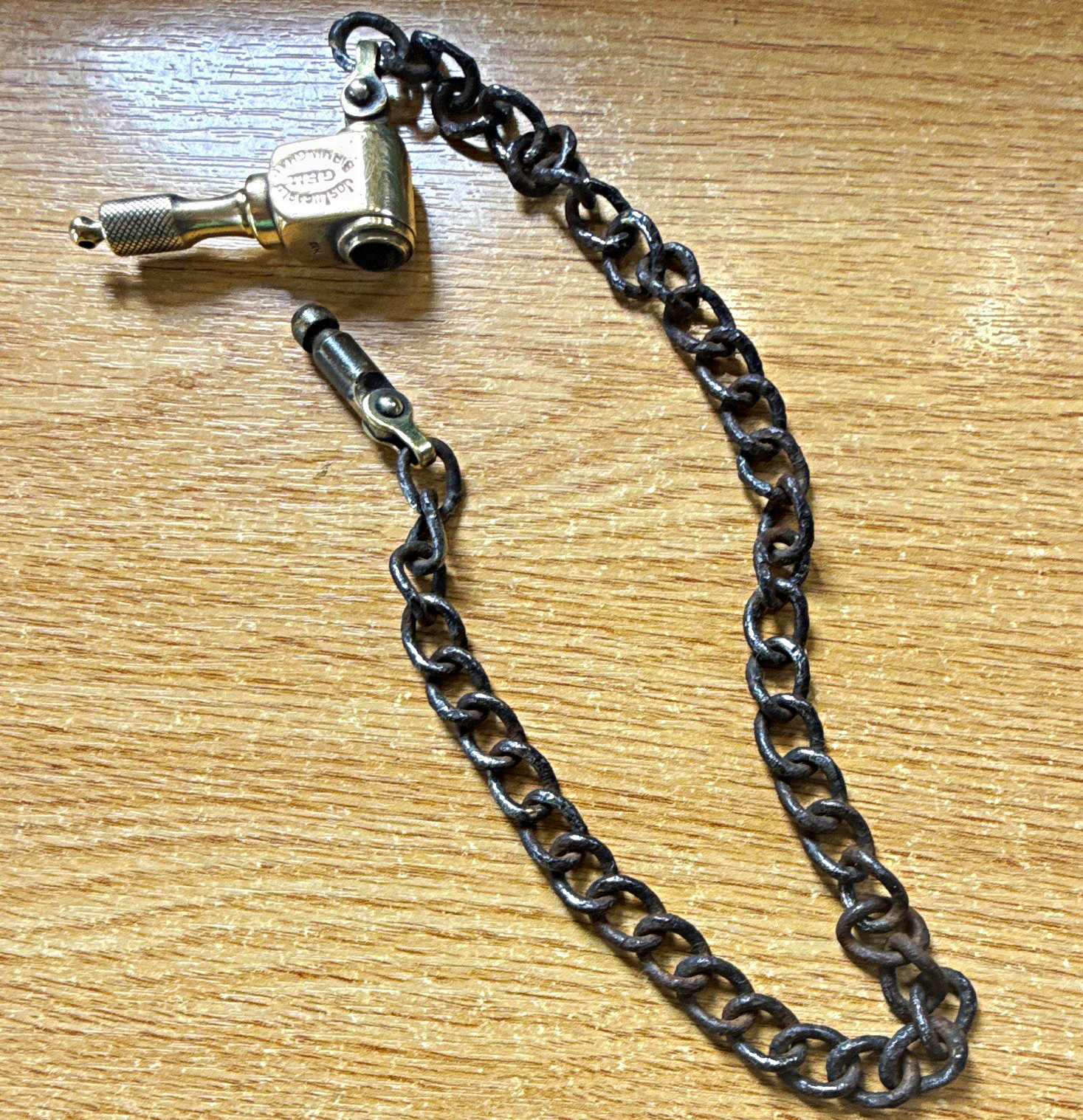 Vintage Joseph Lucas Gem cycle lock - brass lock on steel chain exc working Vintage Joseph Lucas Gem cycle lock - brass lock on steel chain exc working