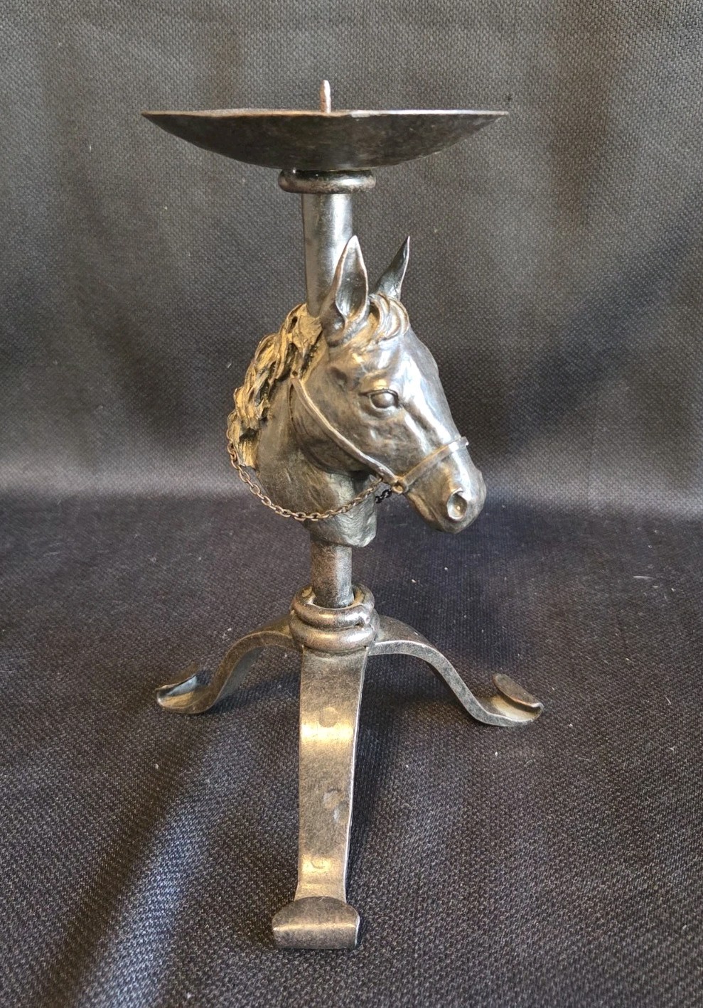 Vintage Brutalist Wrought Iron Horse Head Candlestick Holder Tripod Pricket... Vintage Brutalist Wrought Iron Horse Head Candlestick Holder Tripod Pricket...