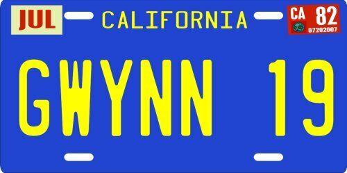 Tony Gwynn Rookie 1982 California License plate
