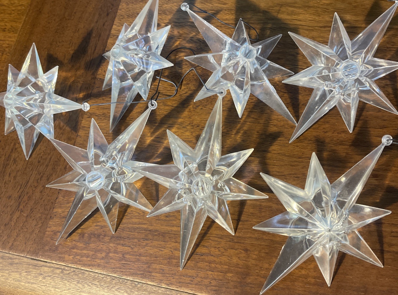 7 VTG Clear Acrylic Atomic Starburst Christmas Ornament Light Cover 4 1/4” Set 7 VTG Clear Acrylic Atomic Starburst Christmas Ornament Light Cover 4 1/4” Set