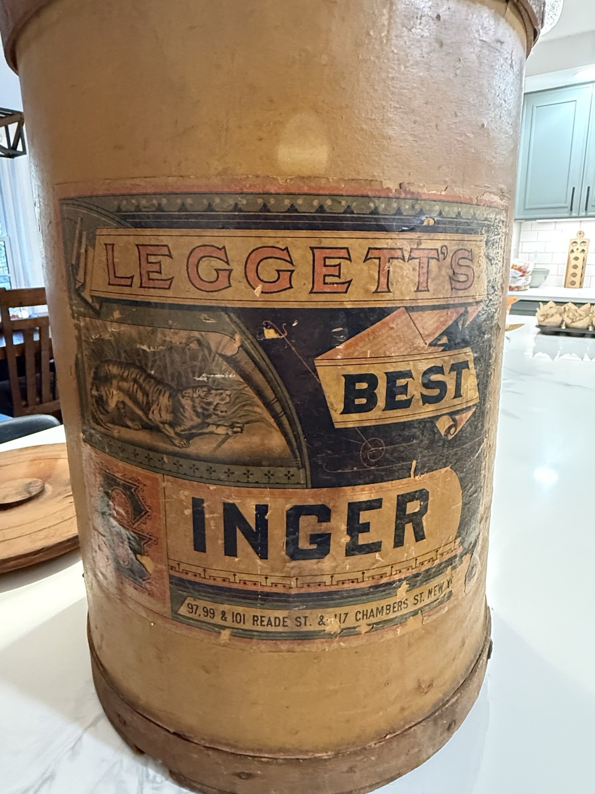 Antique Leggett's Best Ginger Wooden Advertising Container 19 Antique Leggett's Best Ginger Wooden Advertising Container 19