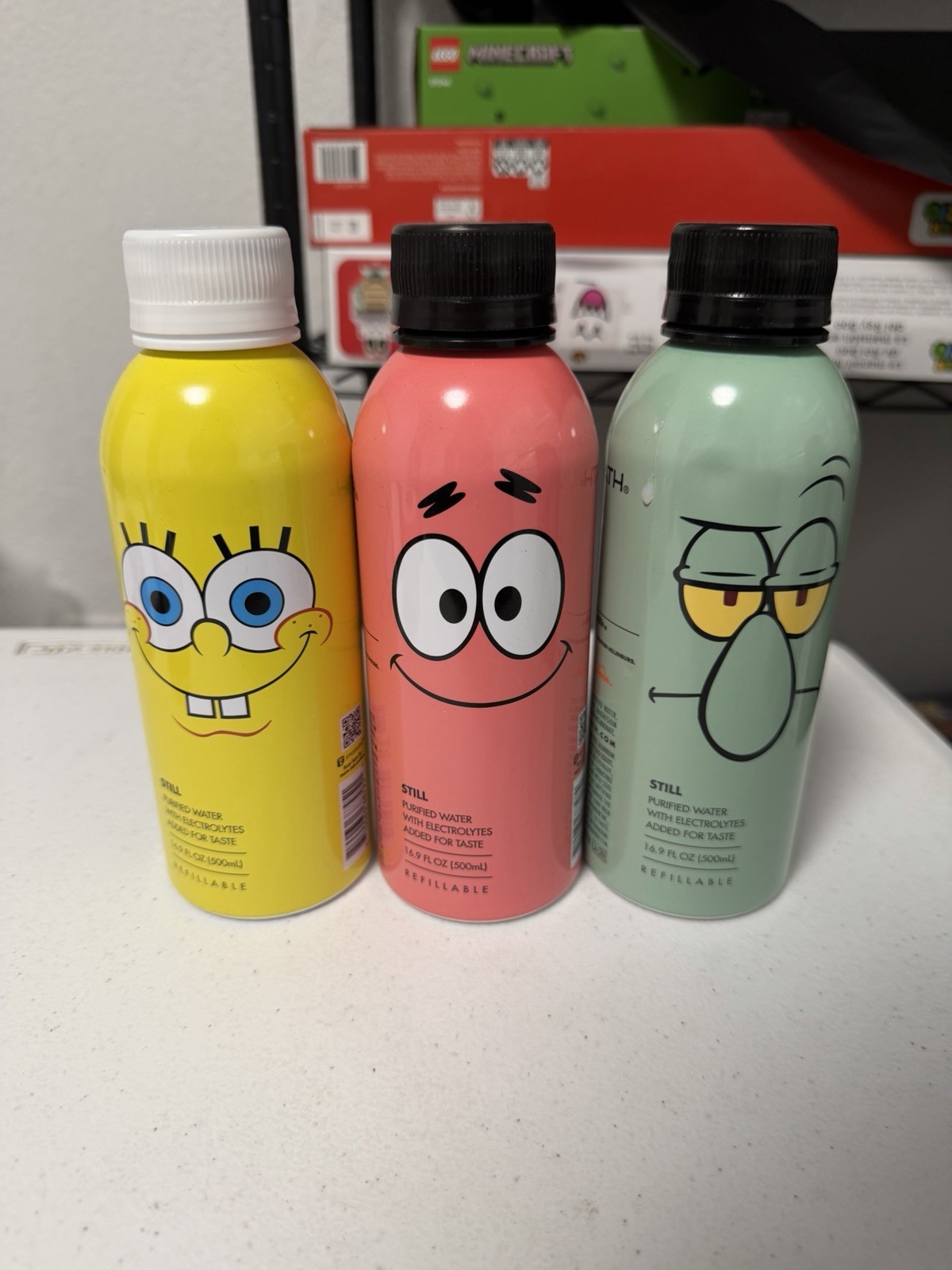 Set of 3 New SpongeBob Path Water Special Edition Refillable Bottles Rare NEW Set of 3 New SpongeBob Path Water Special Edition Refillable Bottles Rare NEW