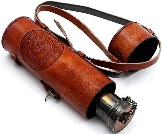 Telescope Brass Spyglass Antique Nautical Leather London Maritime Vintage