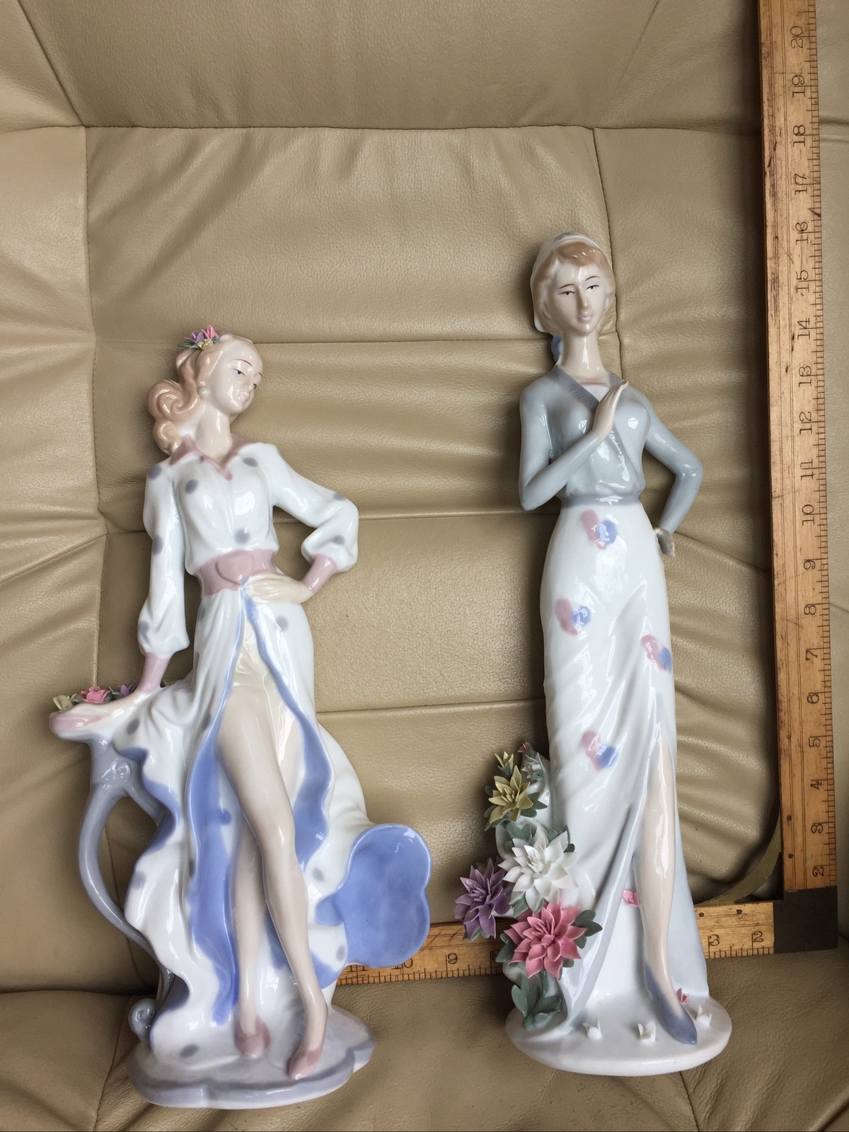 Elegant Lladro Style Figures Woman Girls Lady Porcelain Fashion Floral Flowers