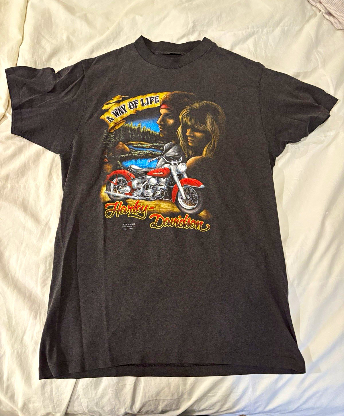 Harley-Davidson Bike Week \'92 Daytona Beach Black Graphic T-Shirt 3D Emblem Harley-Davidson Bike Week \'92 Daytona Beach Black Graphic T-Shirt 3D Emblem