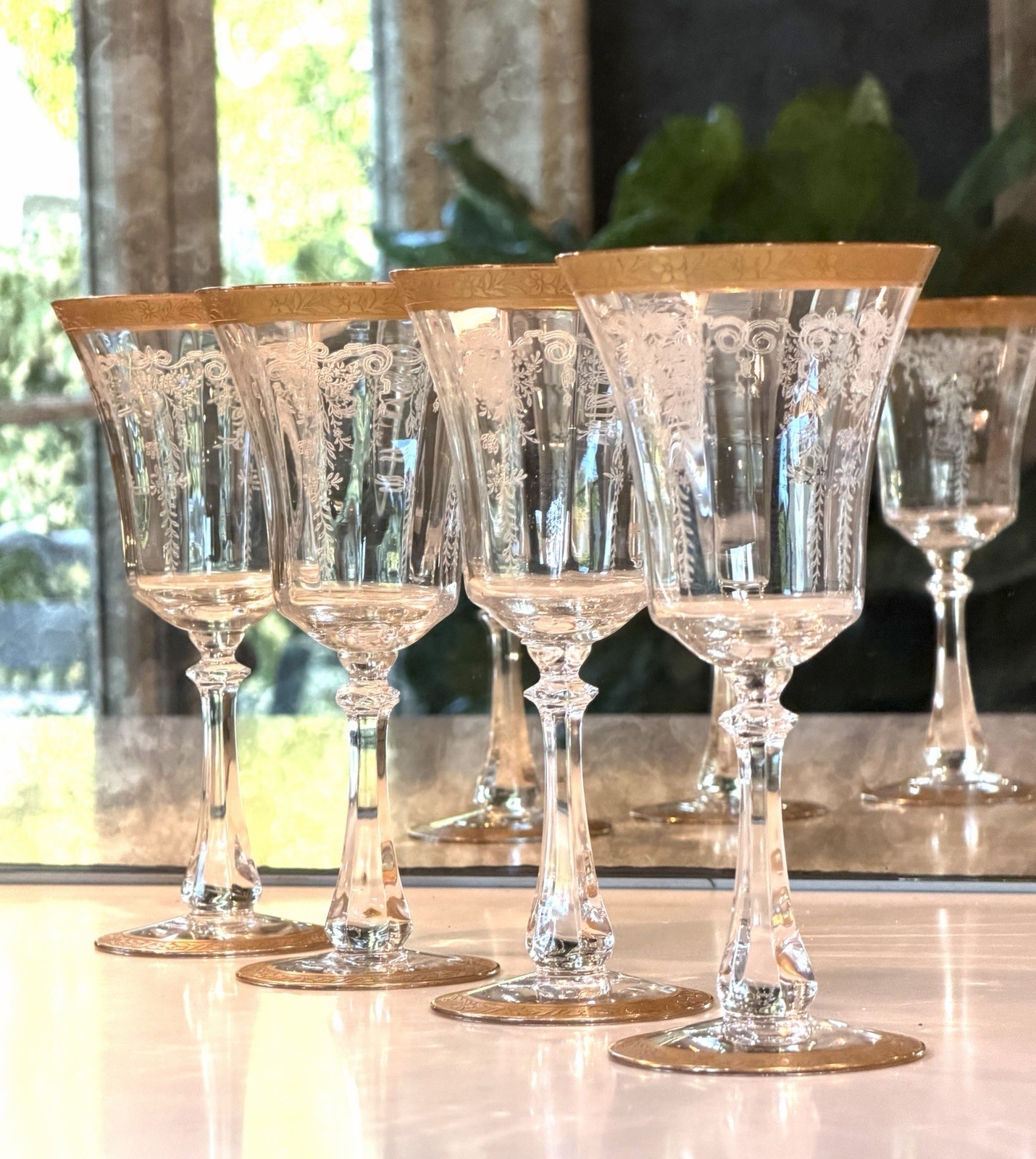 Amazing Vintage Tiffin Franciscan Melrose Gold Encrusted Wine Glasses Set of 4