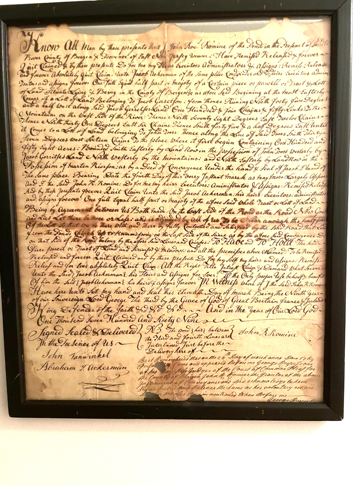 \'THE PONDS\' Saddle River N.J. Bergen County 1769 SIGNED Land Deed Indenture ORG \'THE PONDS\' Saddle River N.J. Bergen County 1769 SIGNED Land Deed Indenture ORG