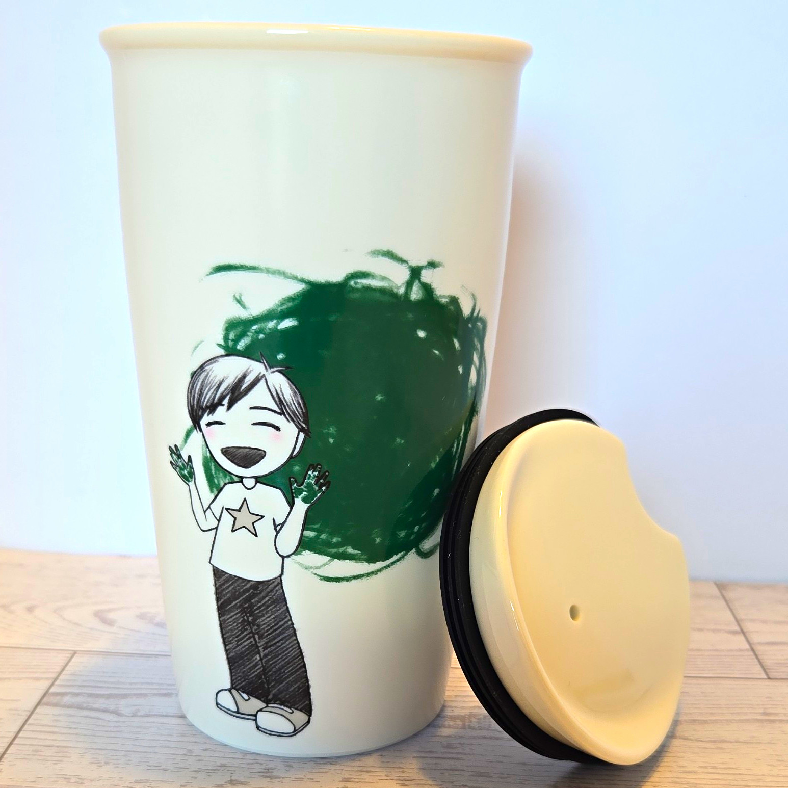 Starbucks 2015 Dot Collection Ceramic Travel Tumbler 12oz Green Finger Paint Boy Starbucks 2015 Dot Collection Ceramic Travel Tumbler 12oz Green Finger Paint Boy