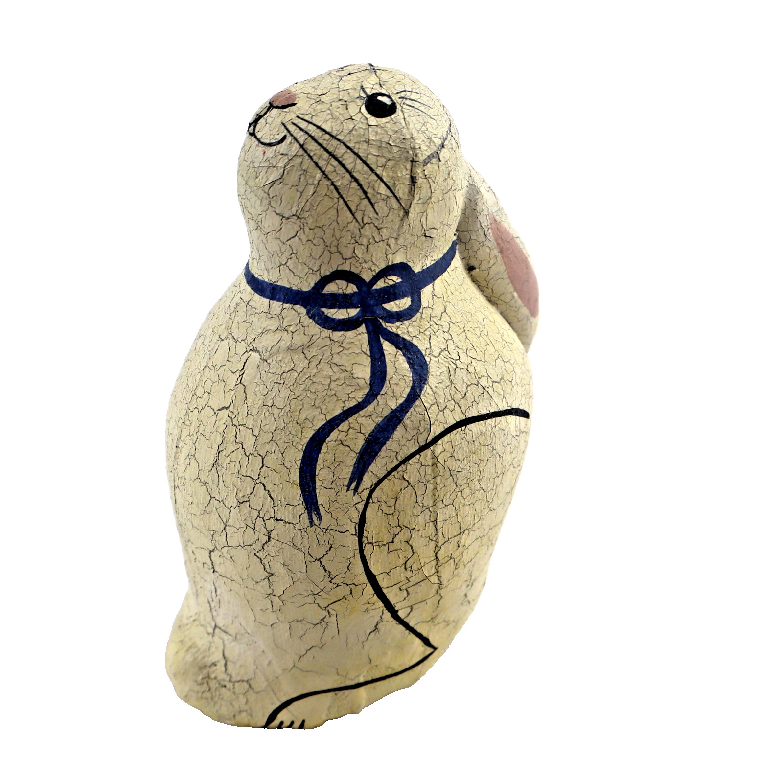 vtg Natalie Silitch folk art sculpture Bunny Rabbit crackle painted canvas 6\