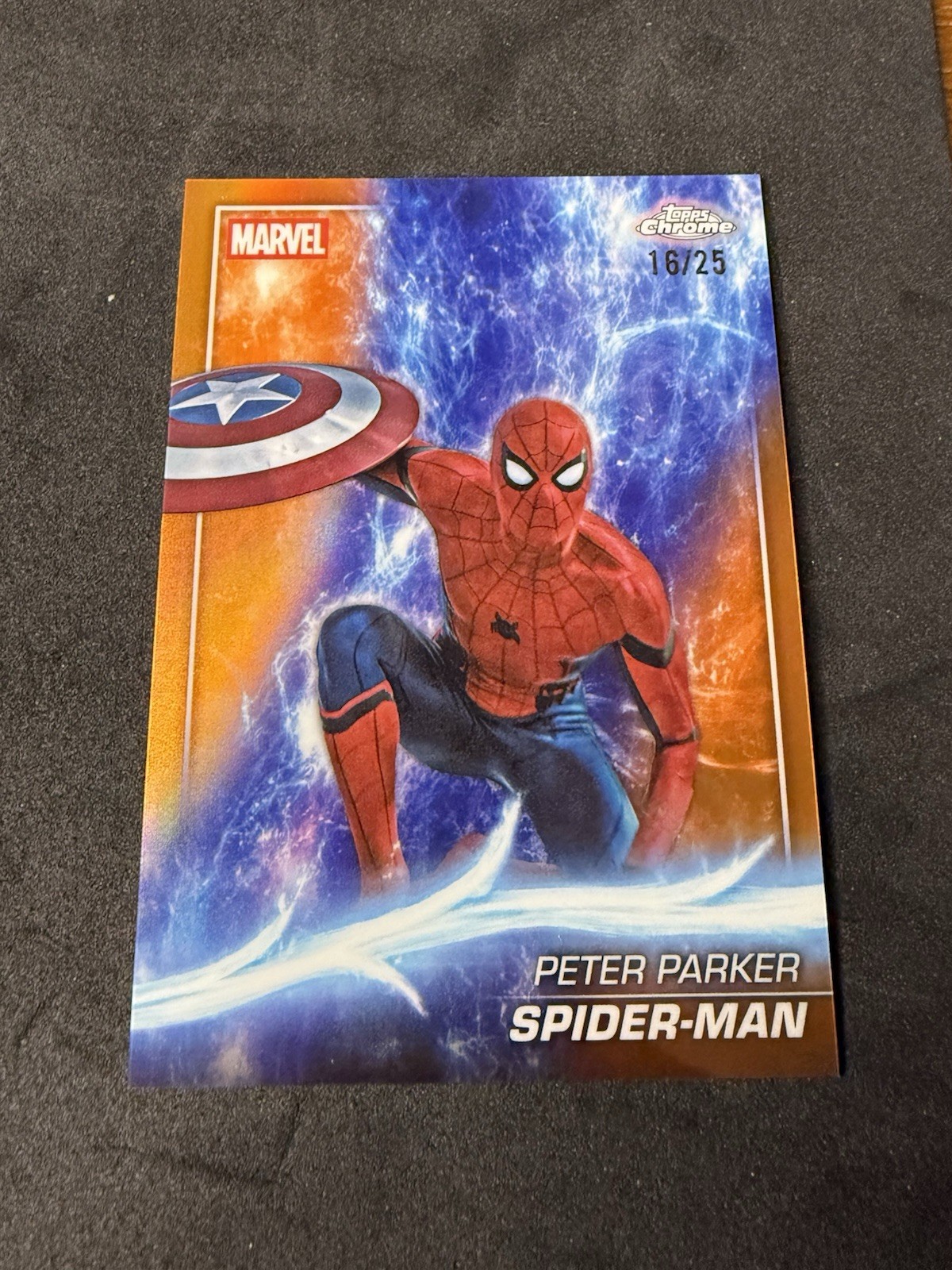 2025 Topps Chrome Marvel 61 Spider-Man Peter Parker Orange Refractor #/25 True 2025 Topps Chrome Marvel 61 Spider-Man Peter Parker Orange Refractor #/25 True