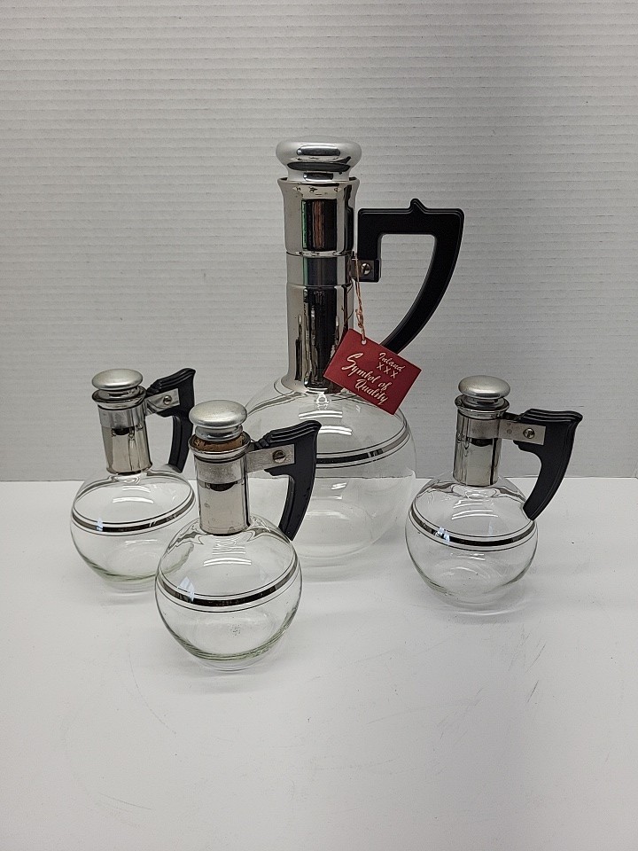 Vintage Inland Glass Coffee Carafe & Carafettes (3) Mid Century + Original Box Vintage Inland Glass Coffee Carafe & Carafettes (3) Mid Century + Original Box
