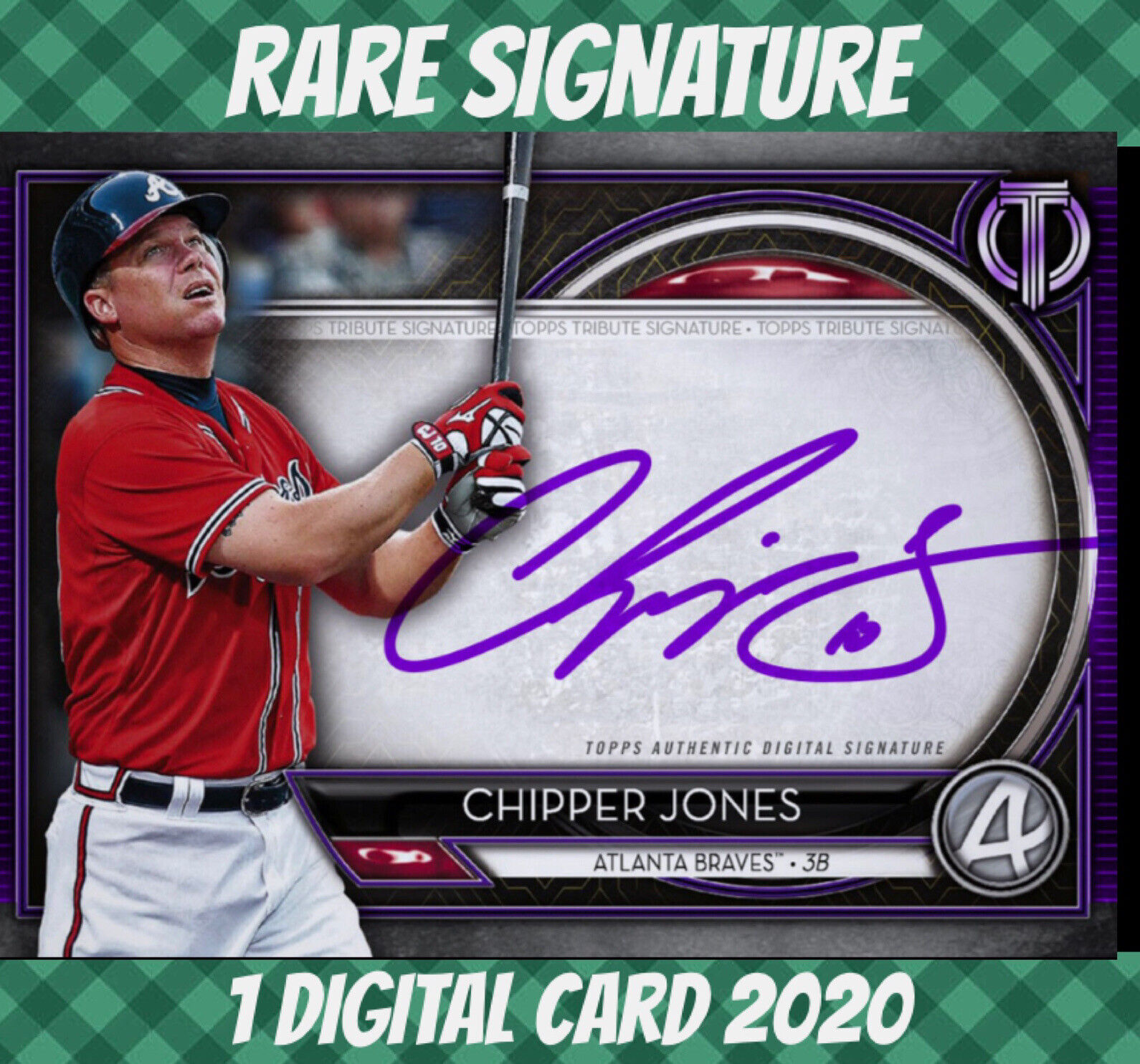 2020 Topps Bunt Rare Chipper Jones Tribute Purple Signature Digital Card