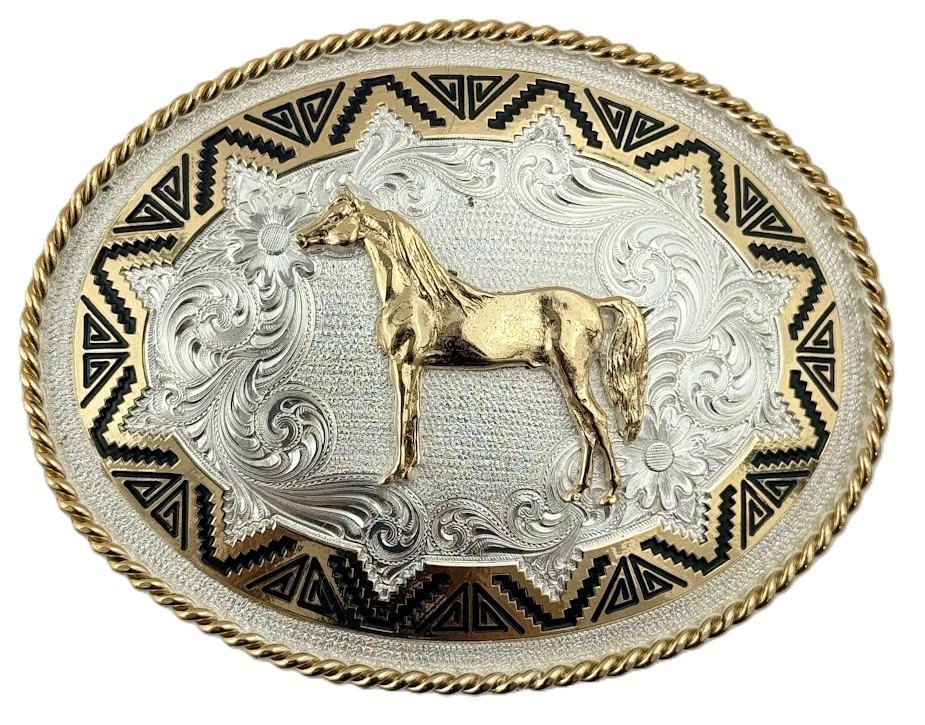 Vintage Montana Silversmiths Horse Belt Buckle Silver Plate Western Cowboy