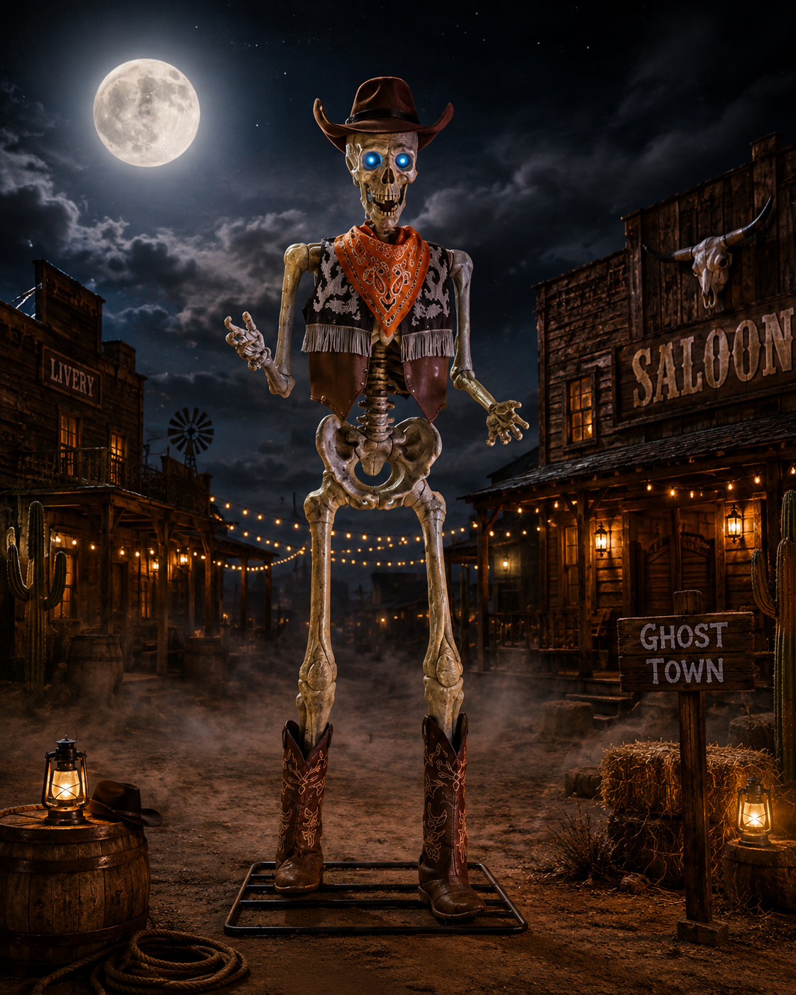 10 FT Cowboy Skeleton Costume Halloween Yard Decor Accessory 10 FT Cowboy Skeleton Costume Halloween Yard Decor Accessory