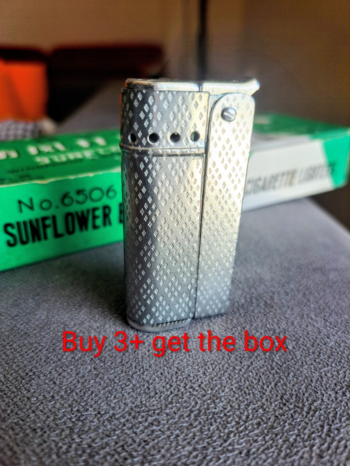 NOS Vintage Sunflower 6506 Petrol Lighter Diamond Pattern Brand New 3+ Box Offer NOS Vintage Sunflower 6506 Petrol Lighter Diamond Pattern Brand New 3+ Box Offer