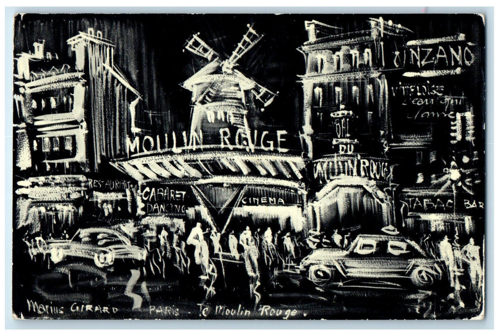c1950\'s Moulin Rouge Cabaret Restaurant Windmill Cinema Paris France Postcard