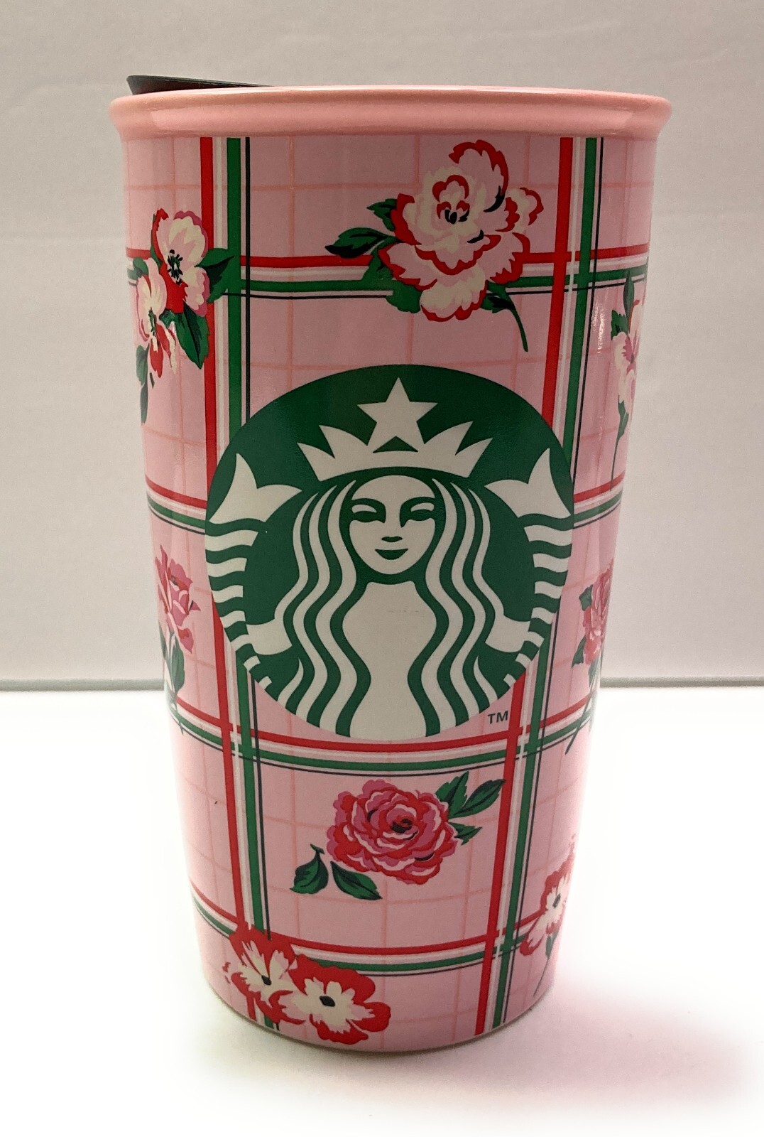 Starbucks ban.do Floral Double Wall Ceramic Travel Mug Tumbler 12 oz Bando Pink