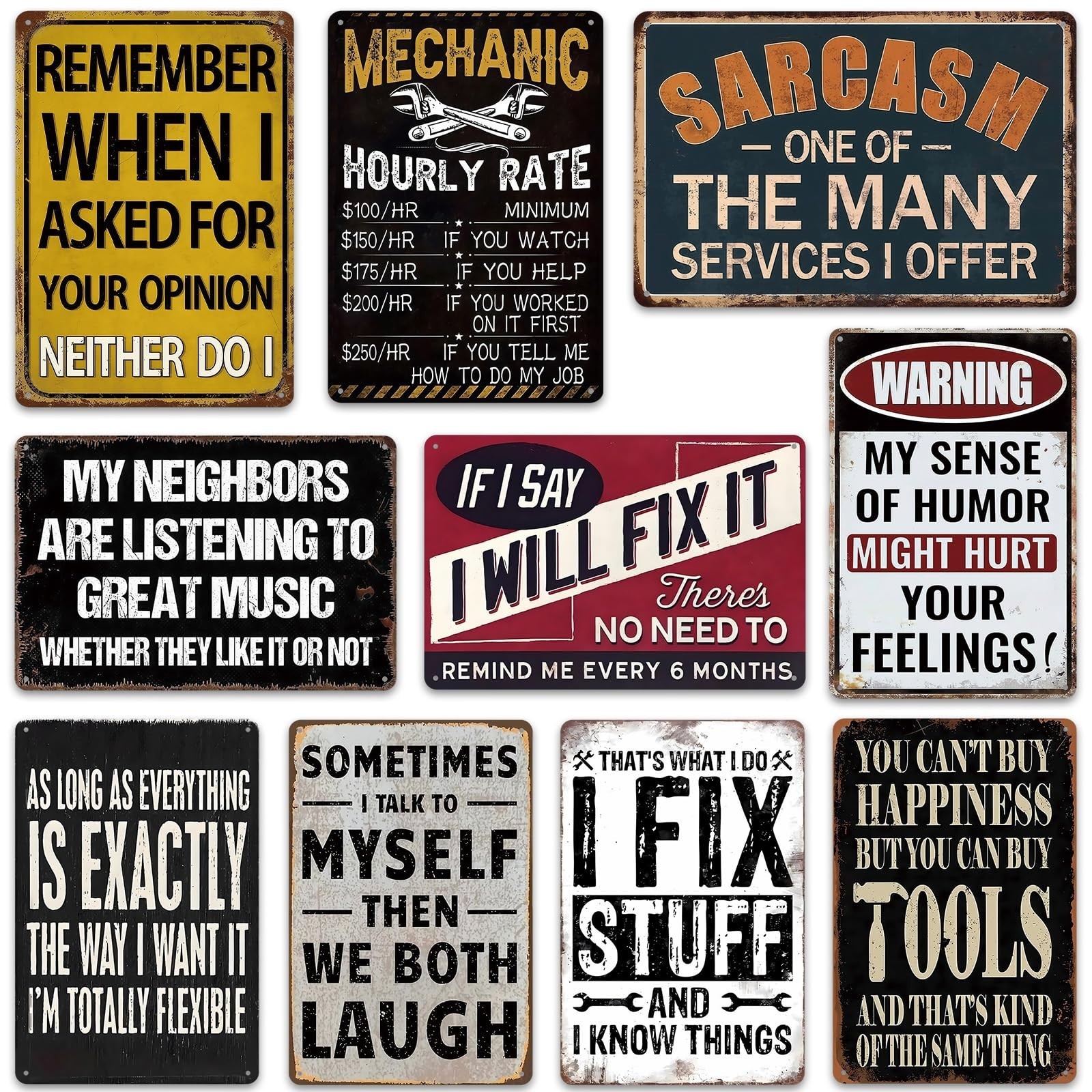 Funny Vintage Garage Signs - 10-Piece Tin Wall Decor, 8x12 Inch Home Art Funny Vintage Garage Signs - 10-Piece Tin Wall Decor, 8x12 Inch Home Art