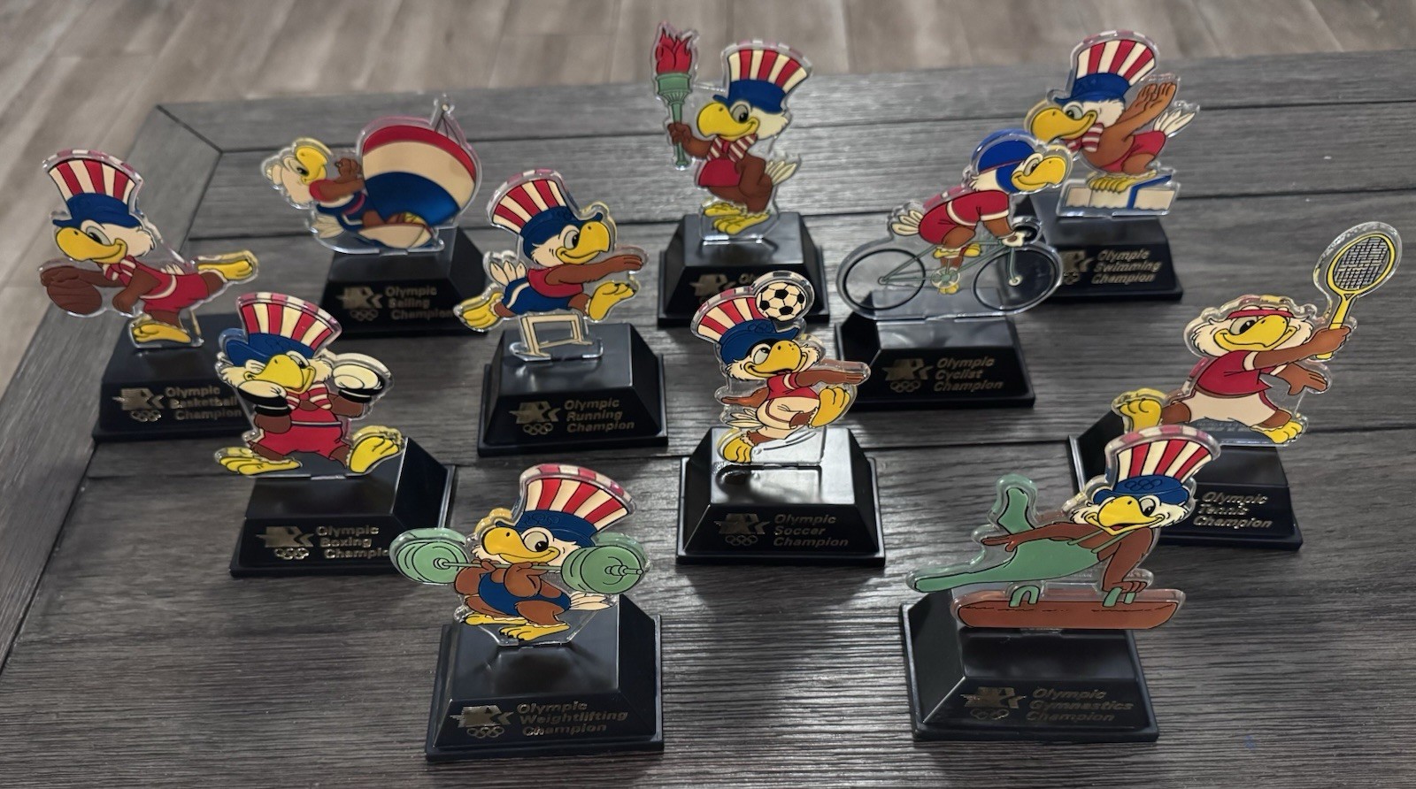 Lot Of 11 Vintage 1984 Olympic Champion Trophies Sam the Eagle by Applause Lot Of 11 Vintage 1984 Olympic Champion Trophies Sam the Eagle by Applause