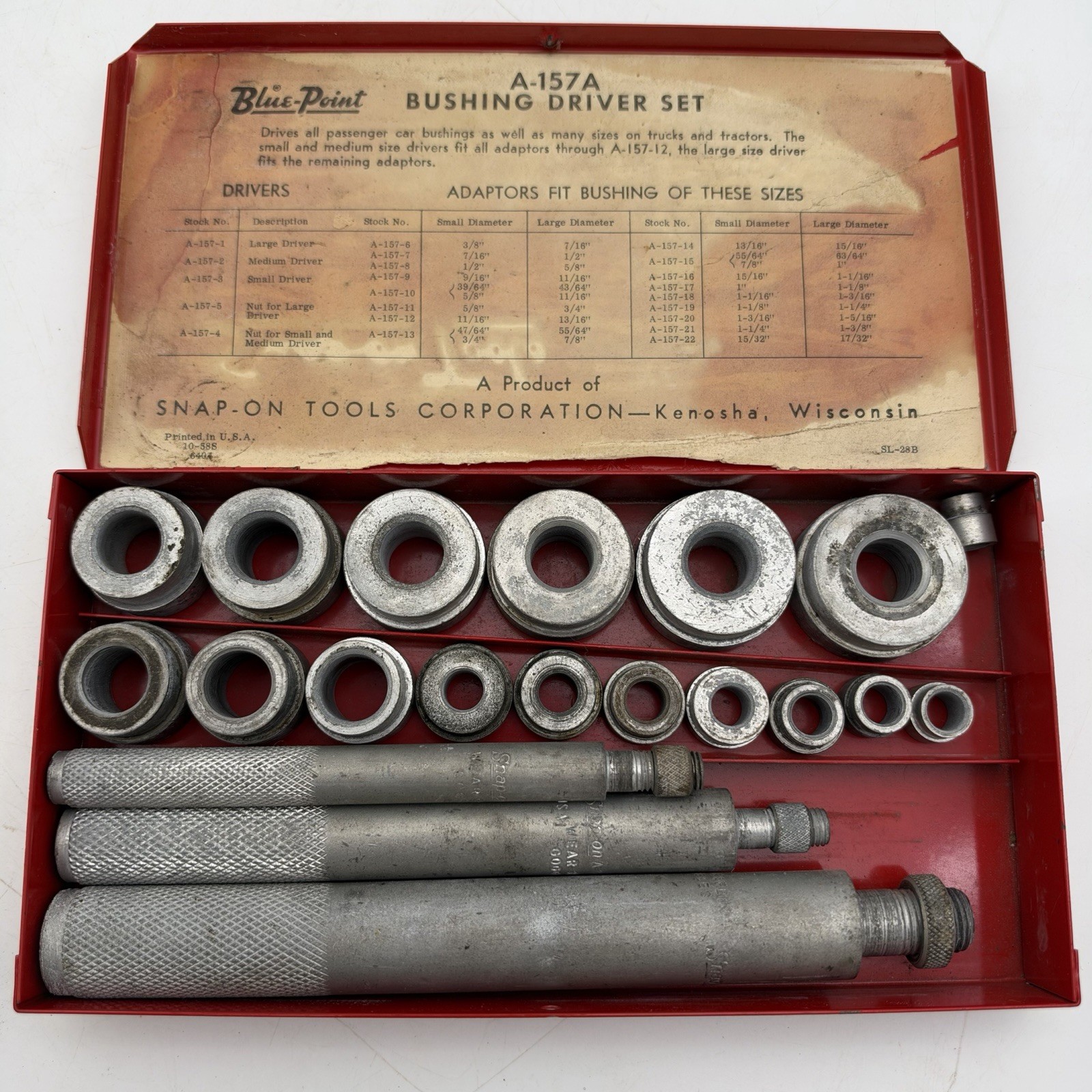 Vintage Snap On Blue Point A-157A Bushing Driver Set Original Case-100%COMPLETE Vintage Snap On Blue Point A-157A Bushing Driver Set Original Case-100%COMPLETE