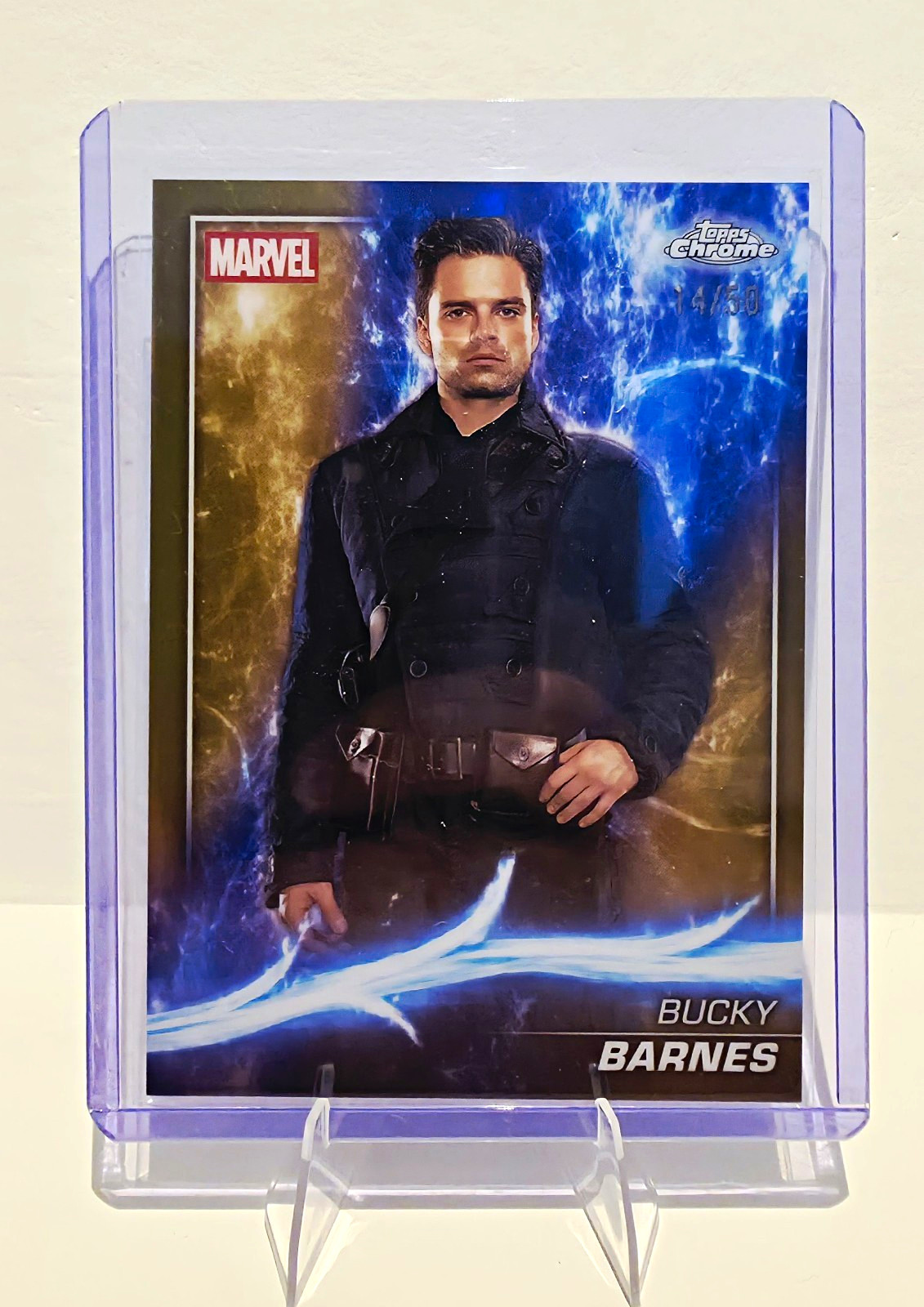 Topps 2025 Chrome Marvel Studios Serial 14/50 Bucky Barnes Gold Refractor Topps 2025 Chrome Marvel Studios Serial 14/50 Bucky Barnes Gold Refractor